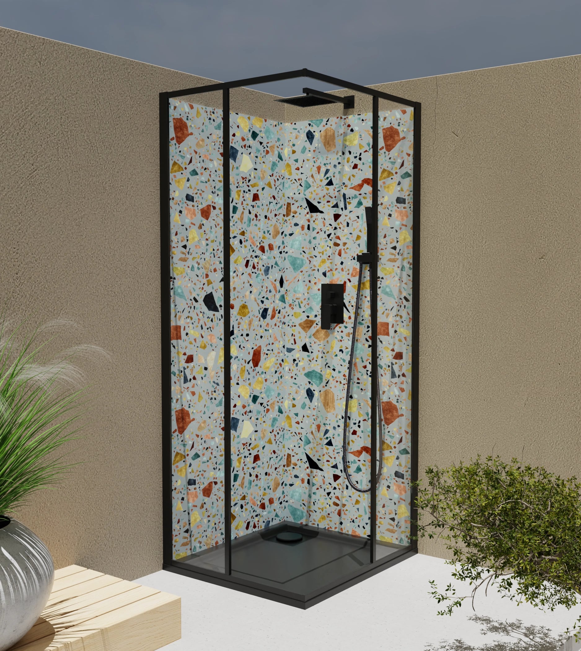 Duschrückwand - Terrazzo Konfetti Salbei – Bild 4