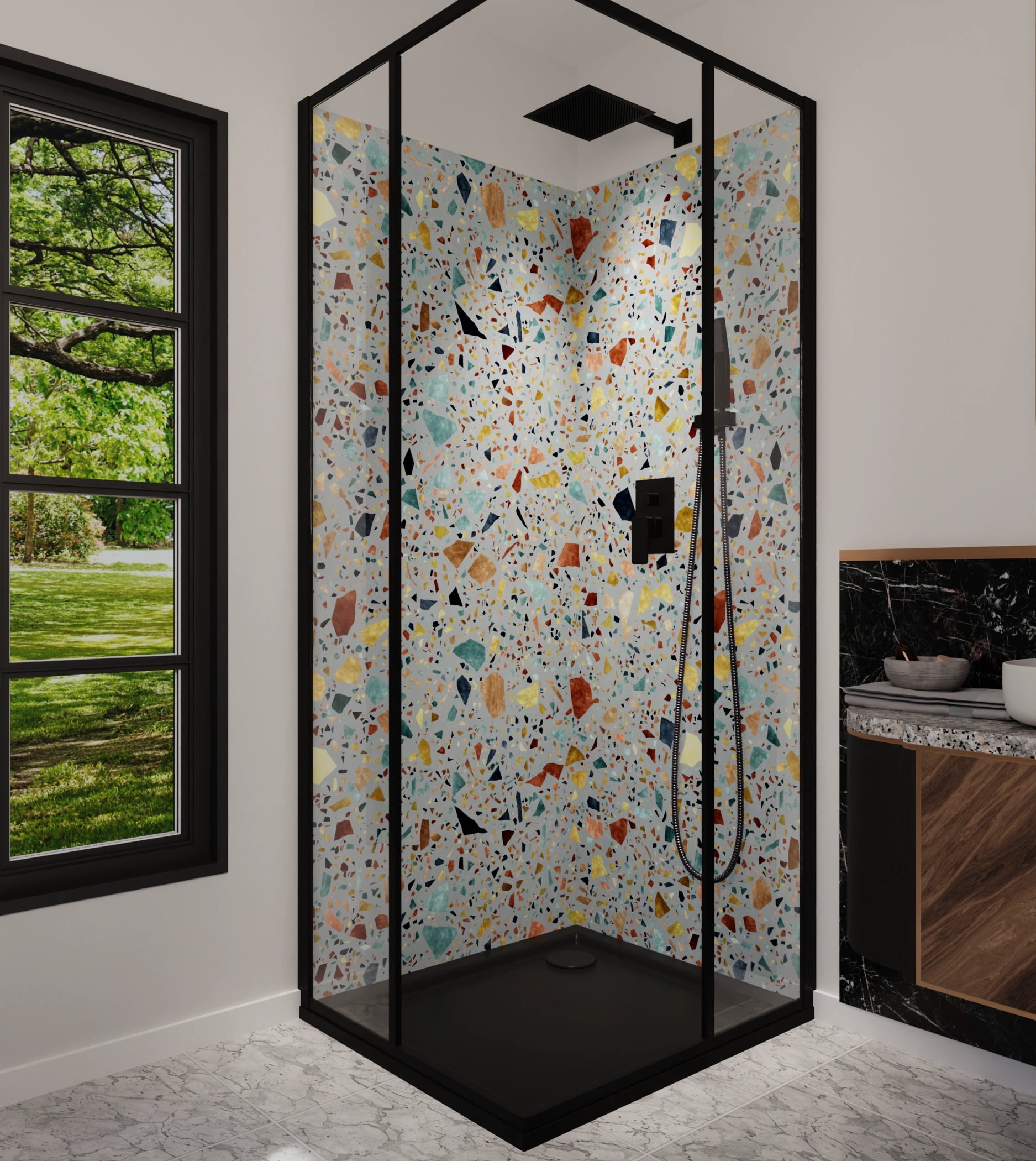 Duschrückwand - Terrazzo Konfetti Salbei – Bild 5