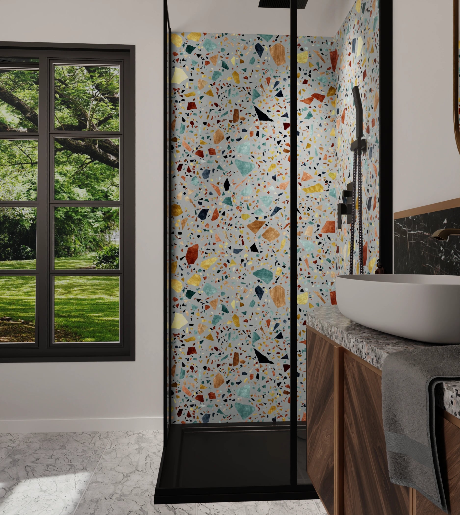 Duschrückwand - Terrazzo Konfetti Salbei – Bild 6