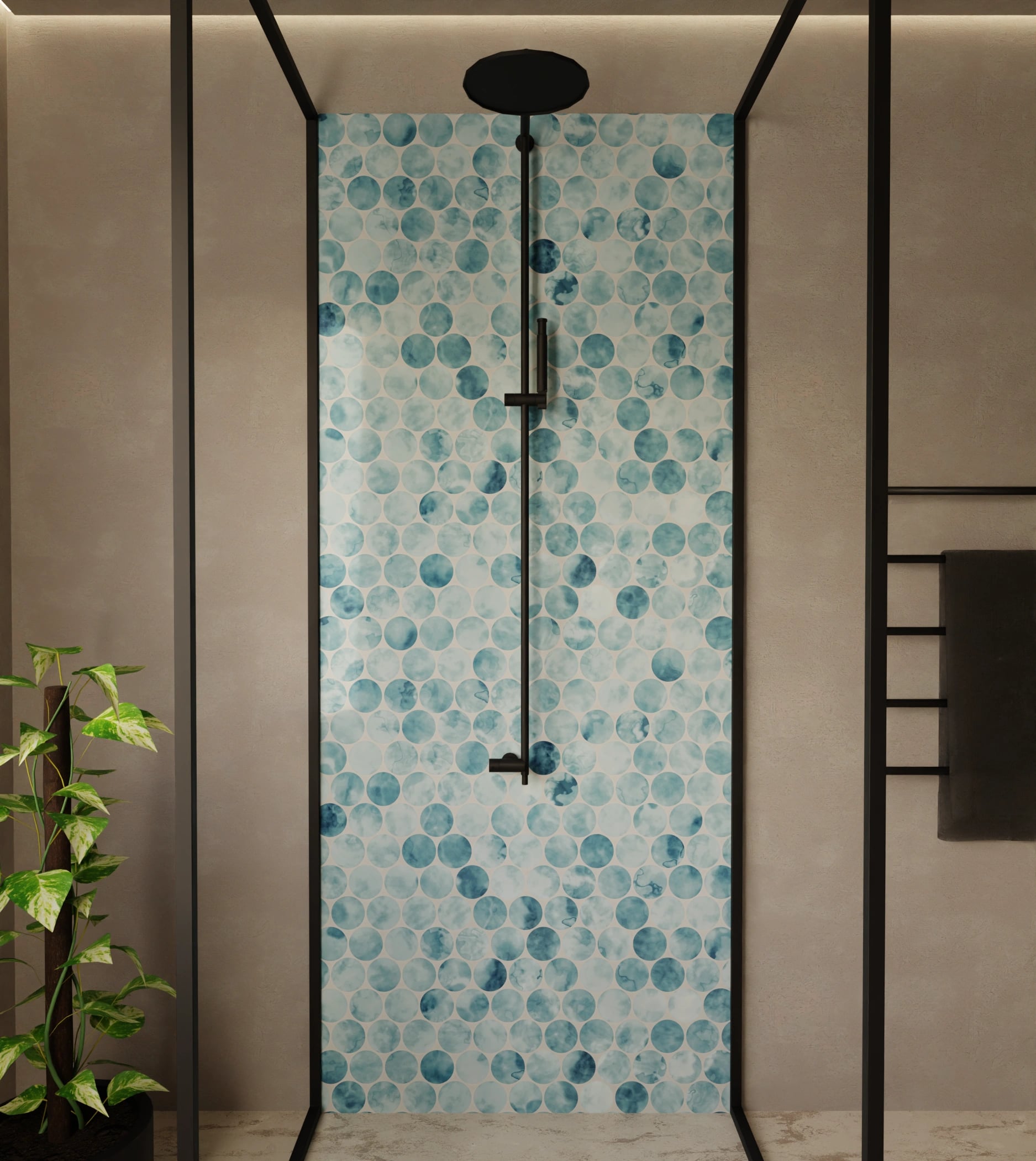 Duschrückwand - Penny-Mosaik Blau-Aquarell – Bild 1