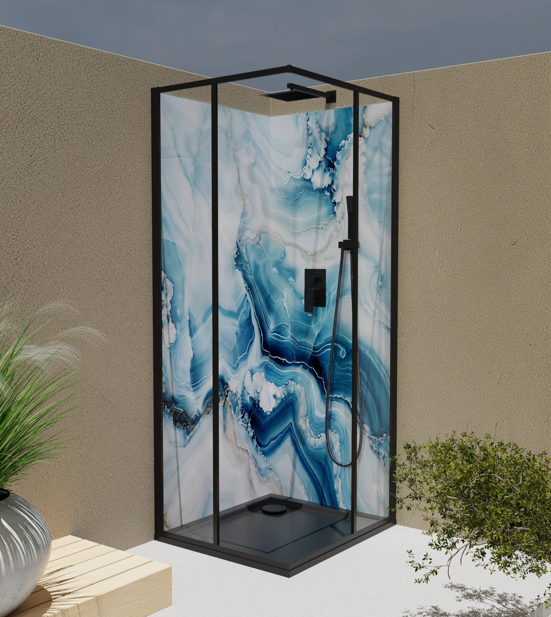 Duschrückwand - Onyx-Marmor Eisblau – Bild 4