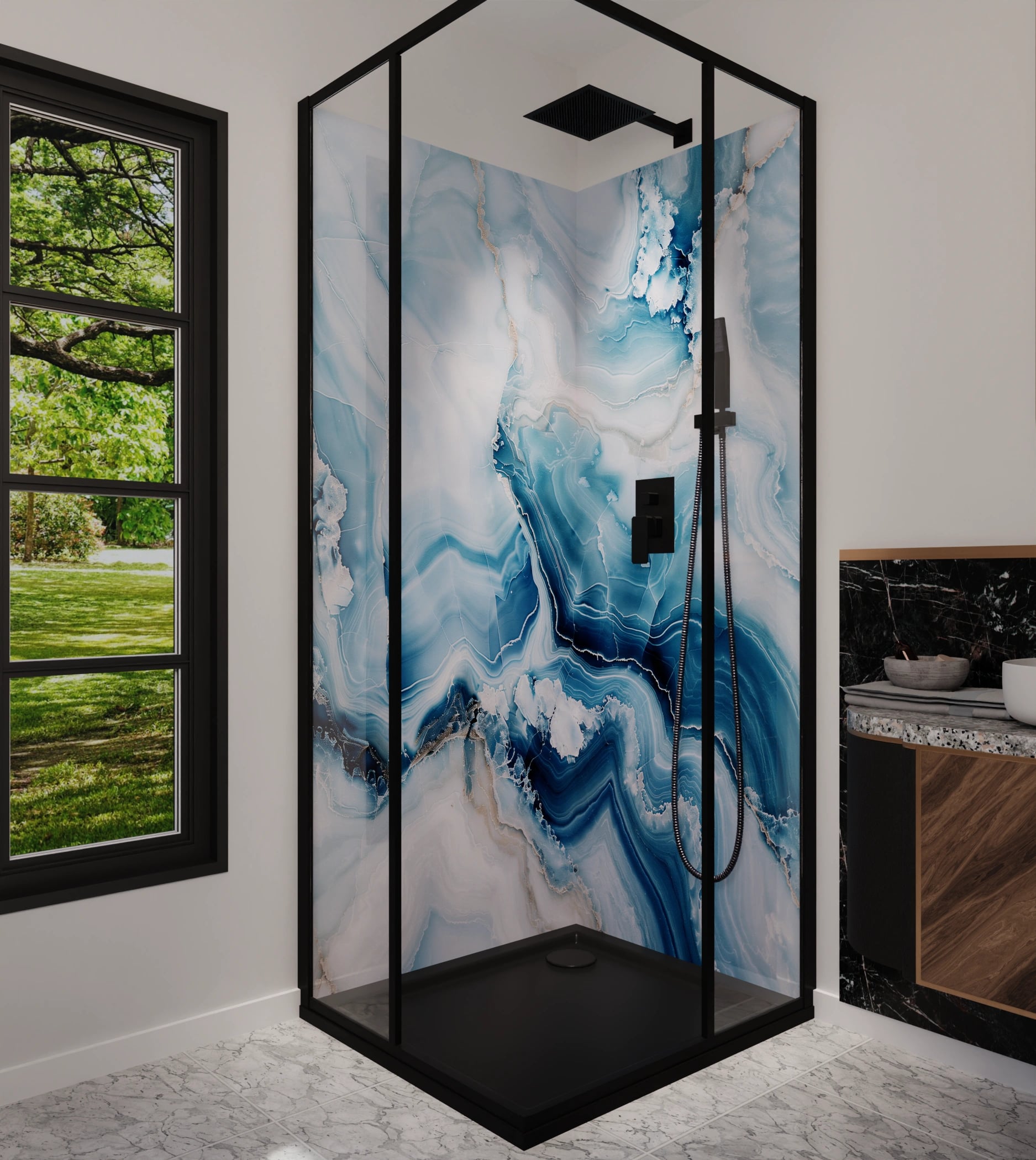 Duschrückwand - Onyx-Marmor Eisblau – Bild 5