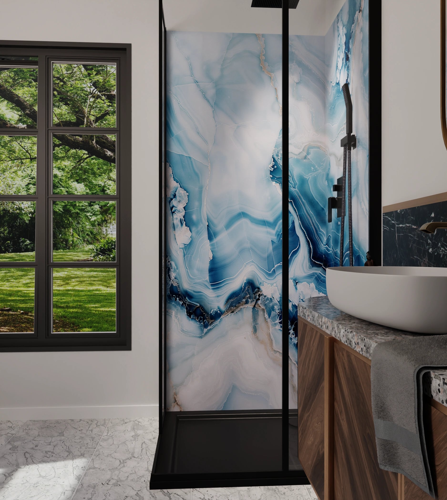 Duschrückwand - Onyx-Marmor Eisblau – Bild 6