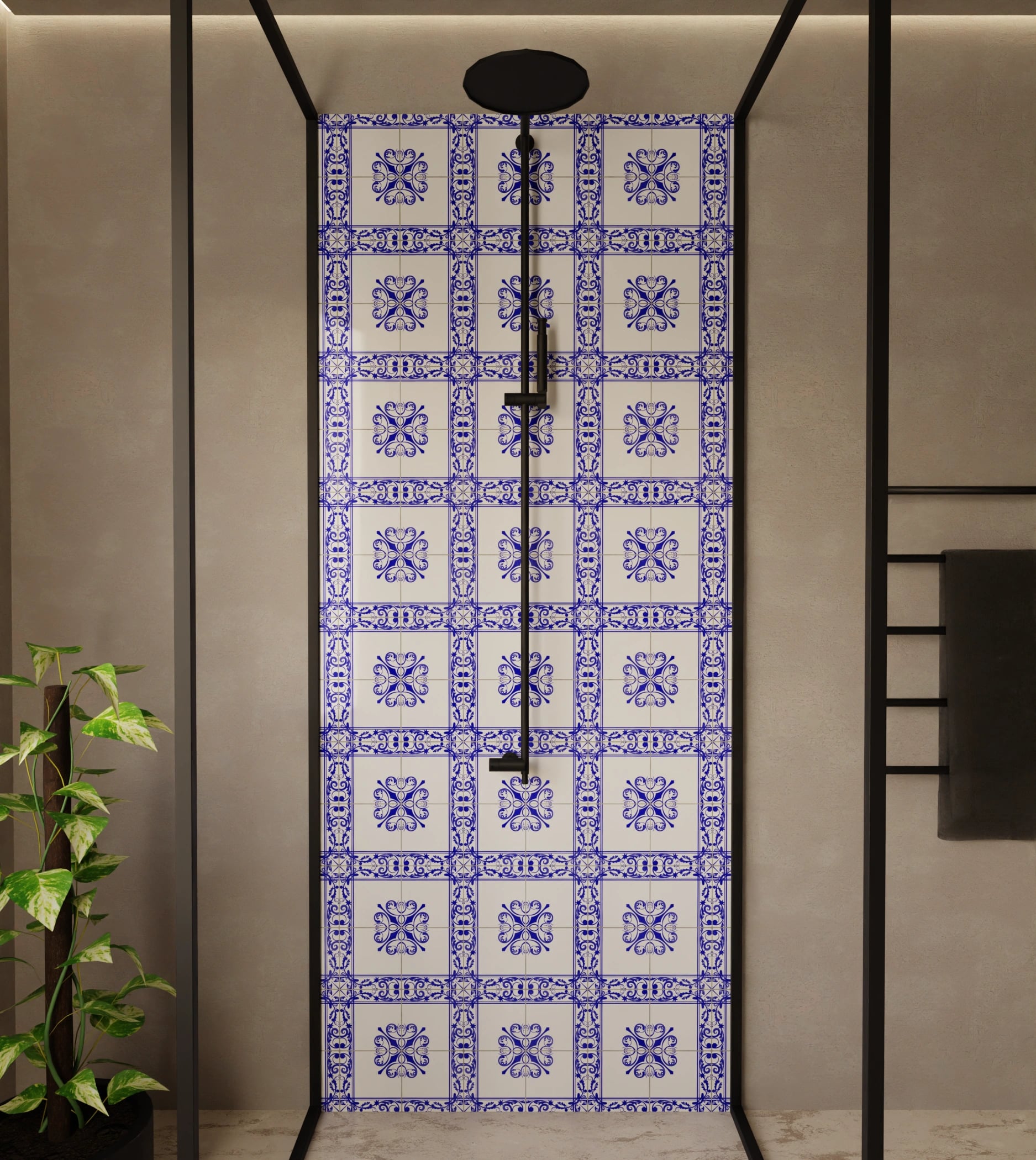 Duschrückwand - Azulejo Rahmen Kobalt – Bild 1