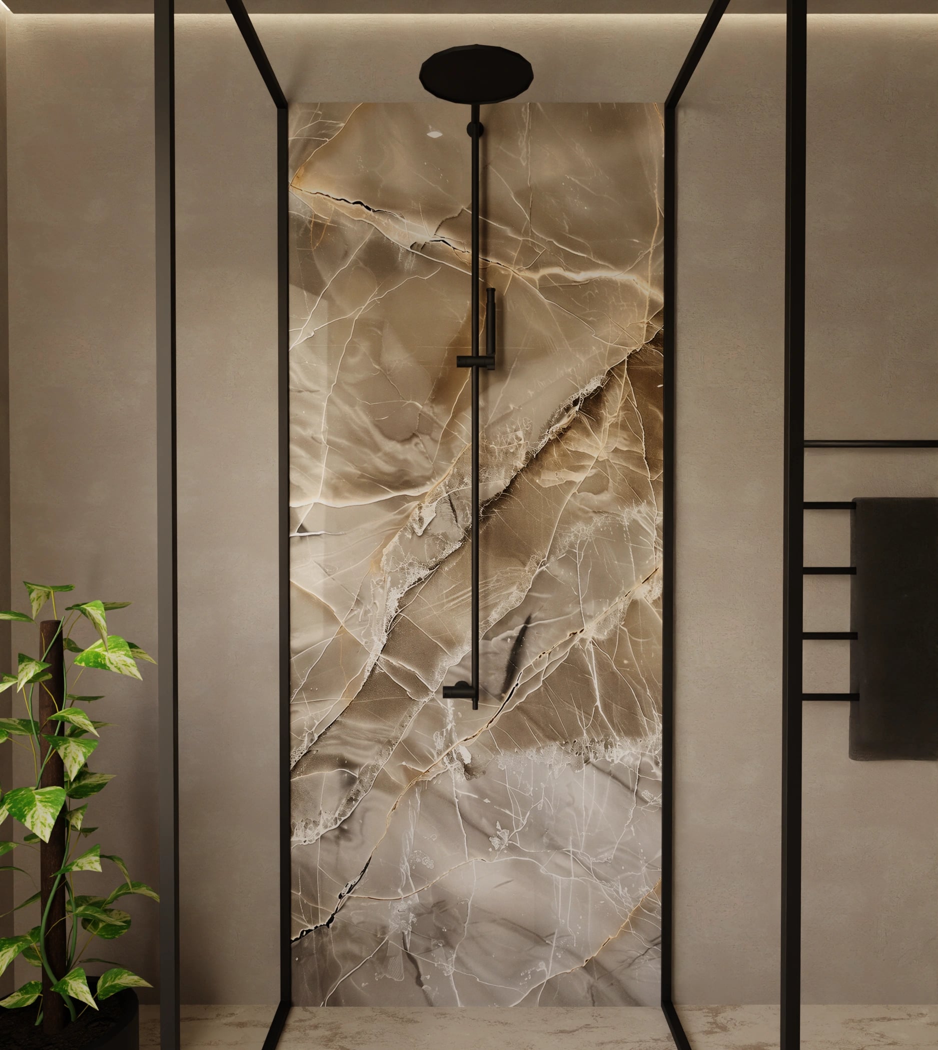 Duschrückwand - Marmor Taupe Gold – Bild 1
