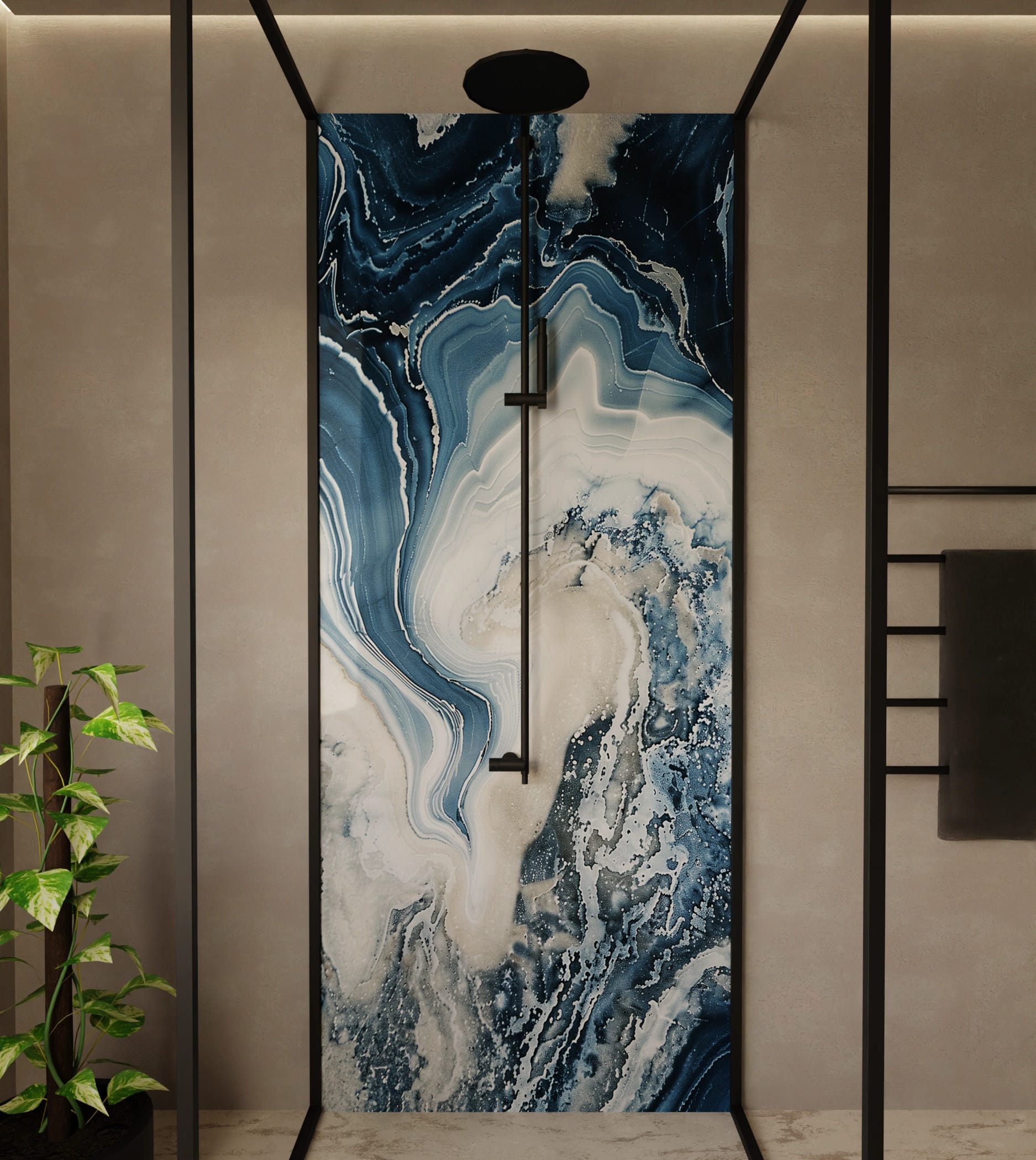Duschrückwand - Onyx-Marmor Blau-Sand