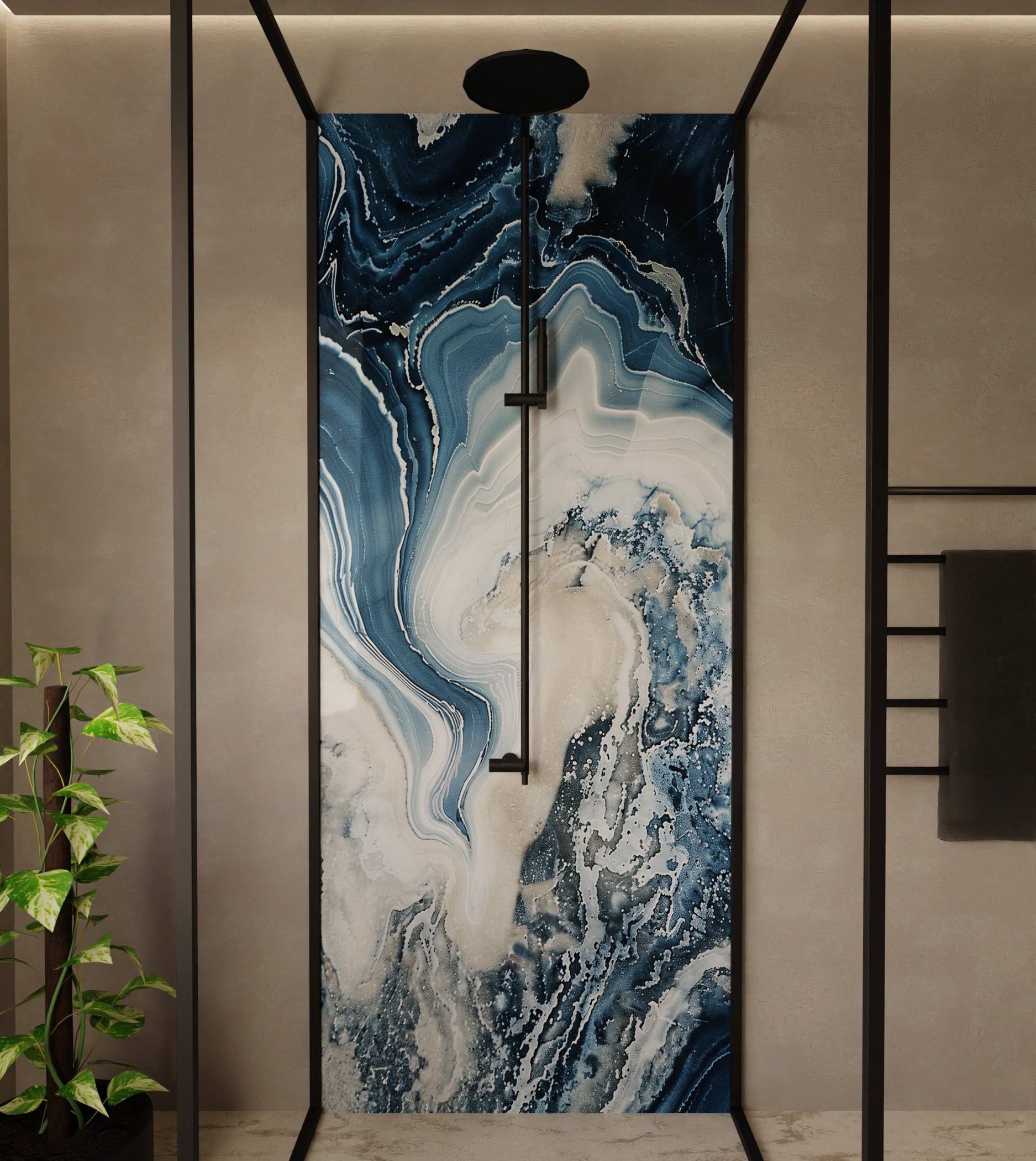 Duschrückwand - Onyx-Marmor Blau-Sand – Bild 1