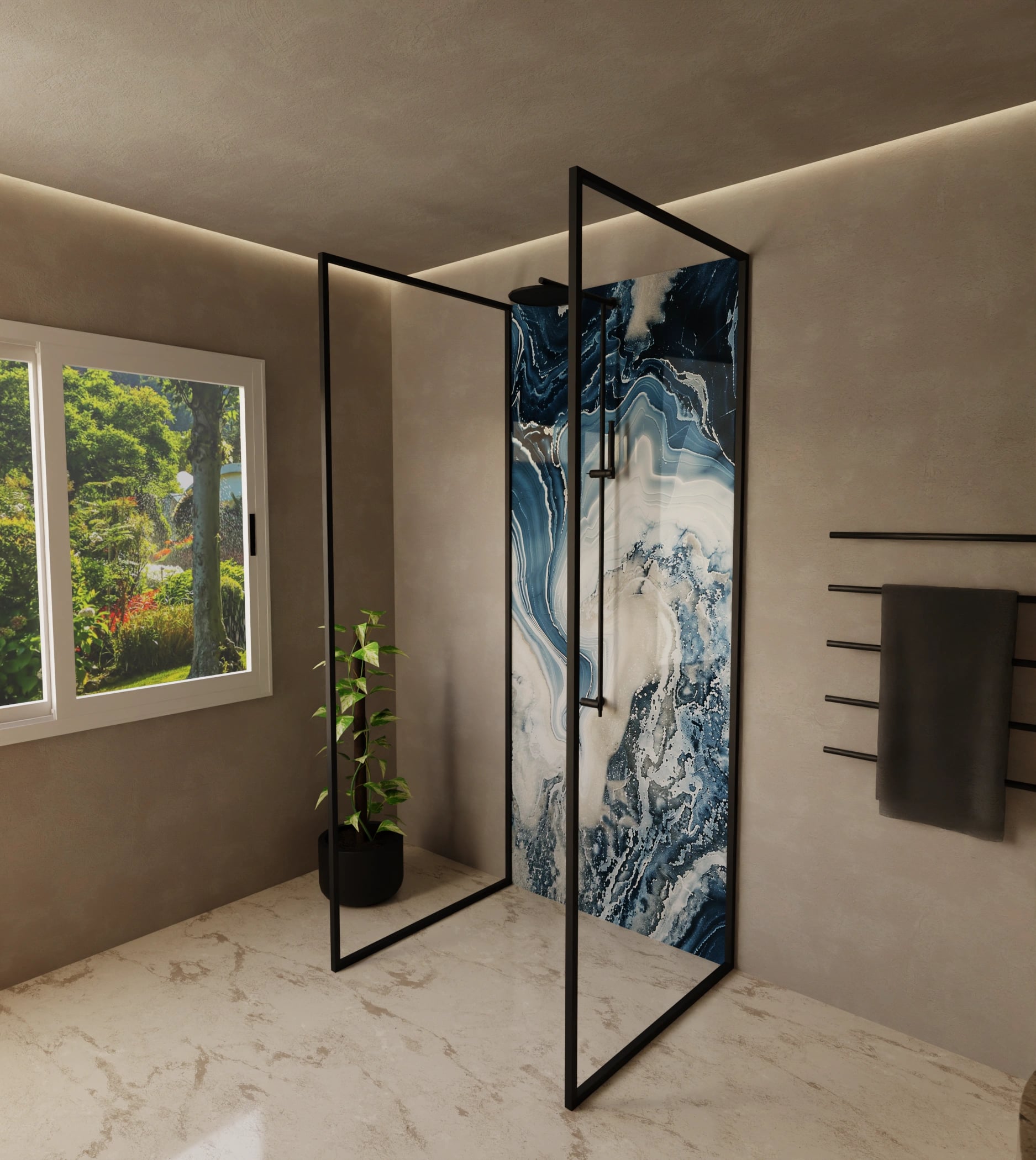 Duschrückwand - Onyx-Marmor Blau-Sand – Bild 3
