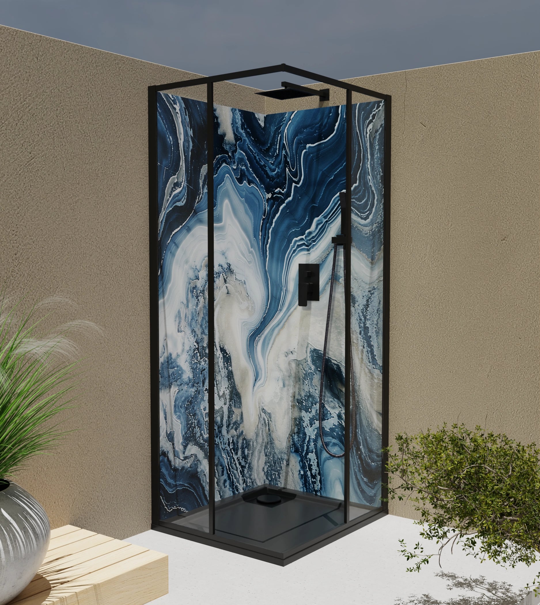 Duschrückwand - Onyx-Marmor Blau-Sand – Bild 4
