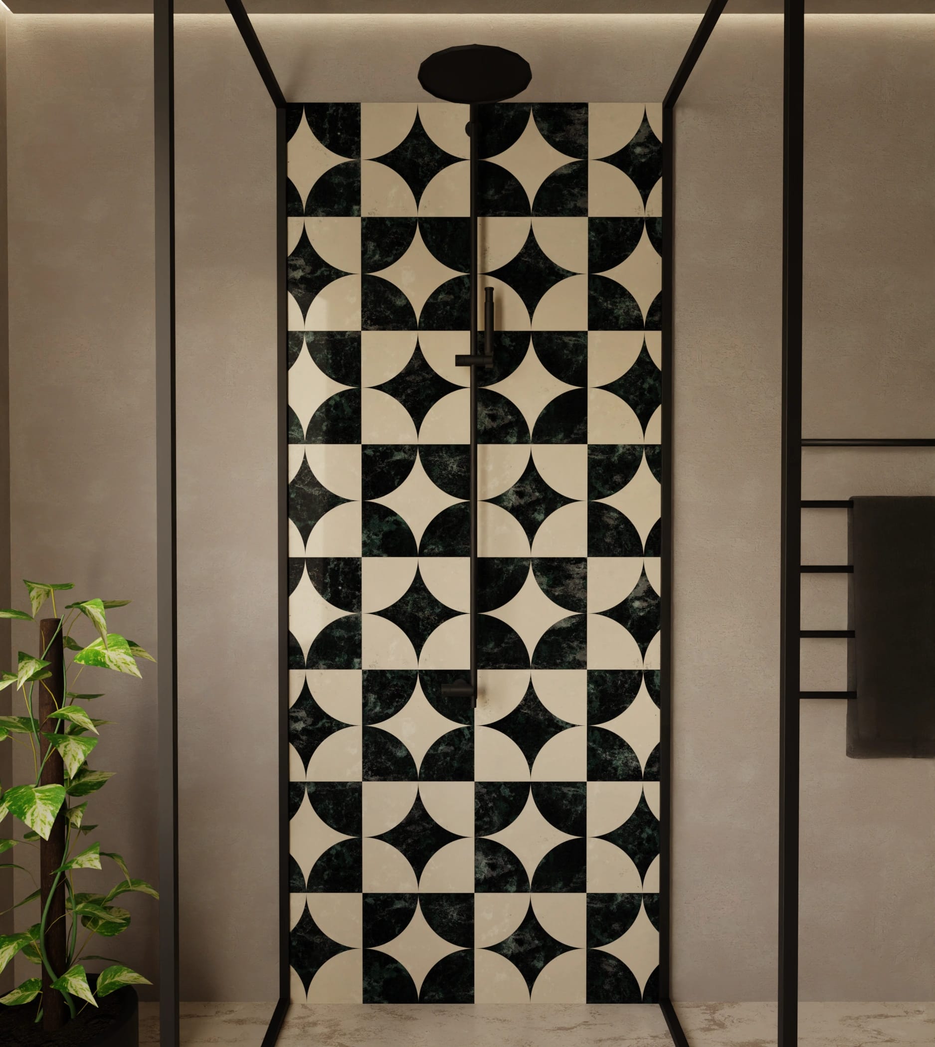 Duschrückwand - Marmor Quatrefoil Dunkelgrün