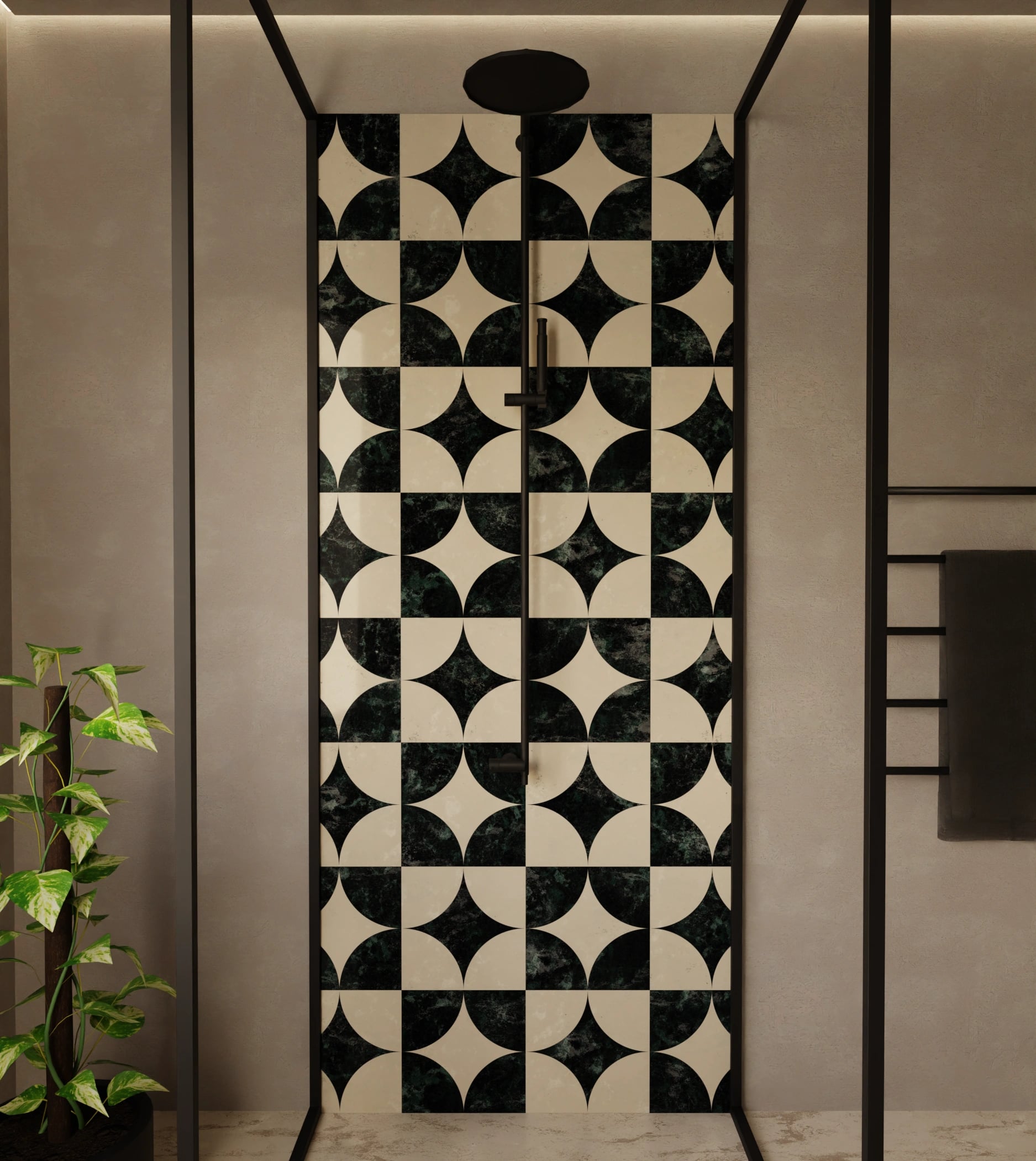 Duschrückwand - Marmor Quatrefoil Dunkelgrün – Bild 1