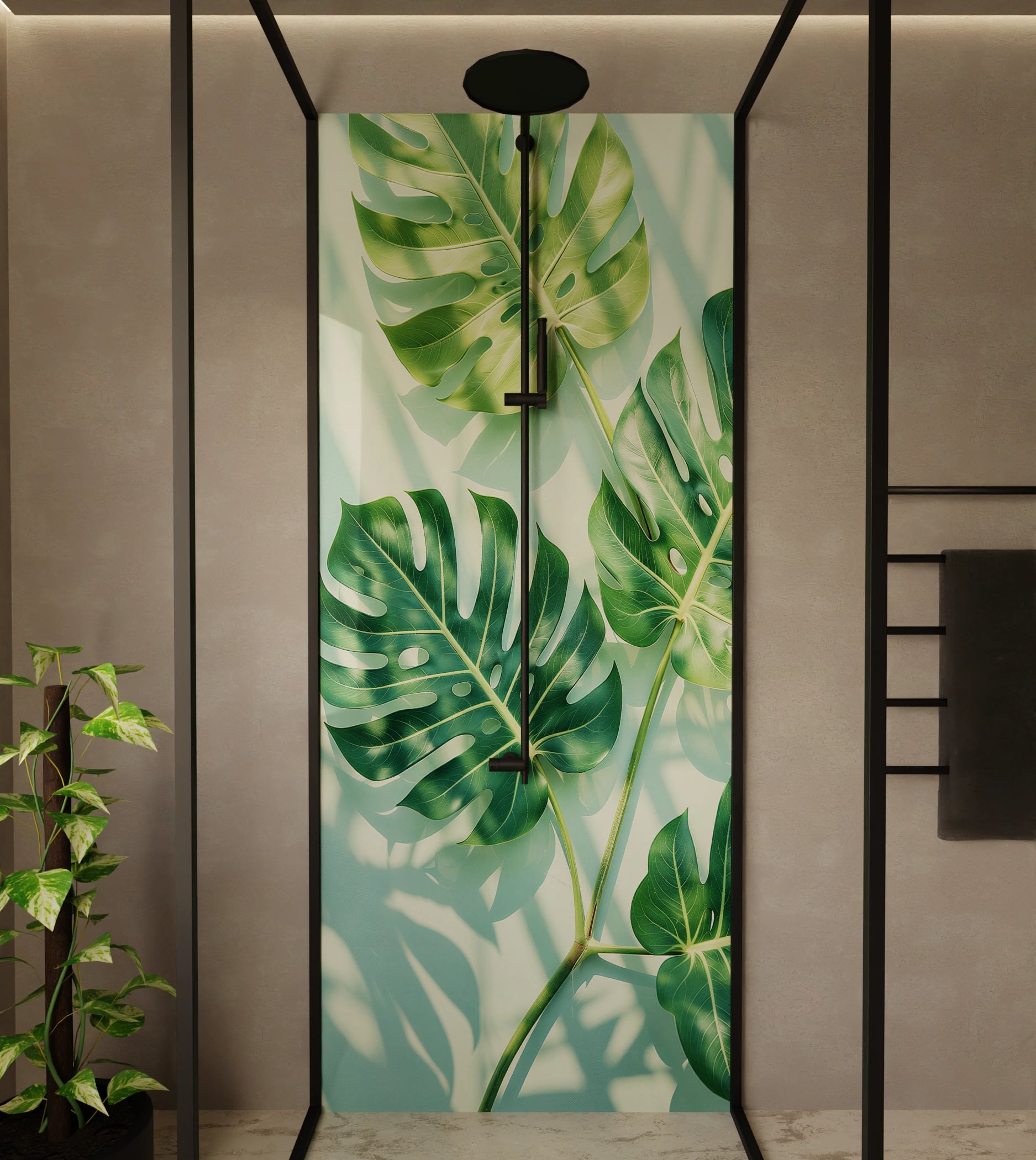 Duschrückwand - Monstera Schattenspiel Mint – Bild 1
