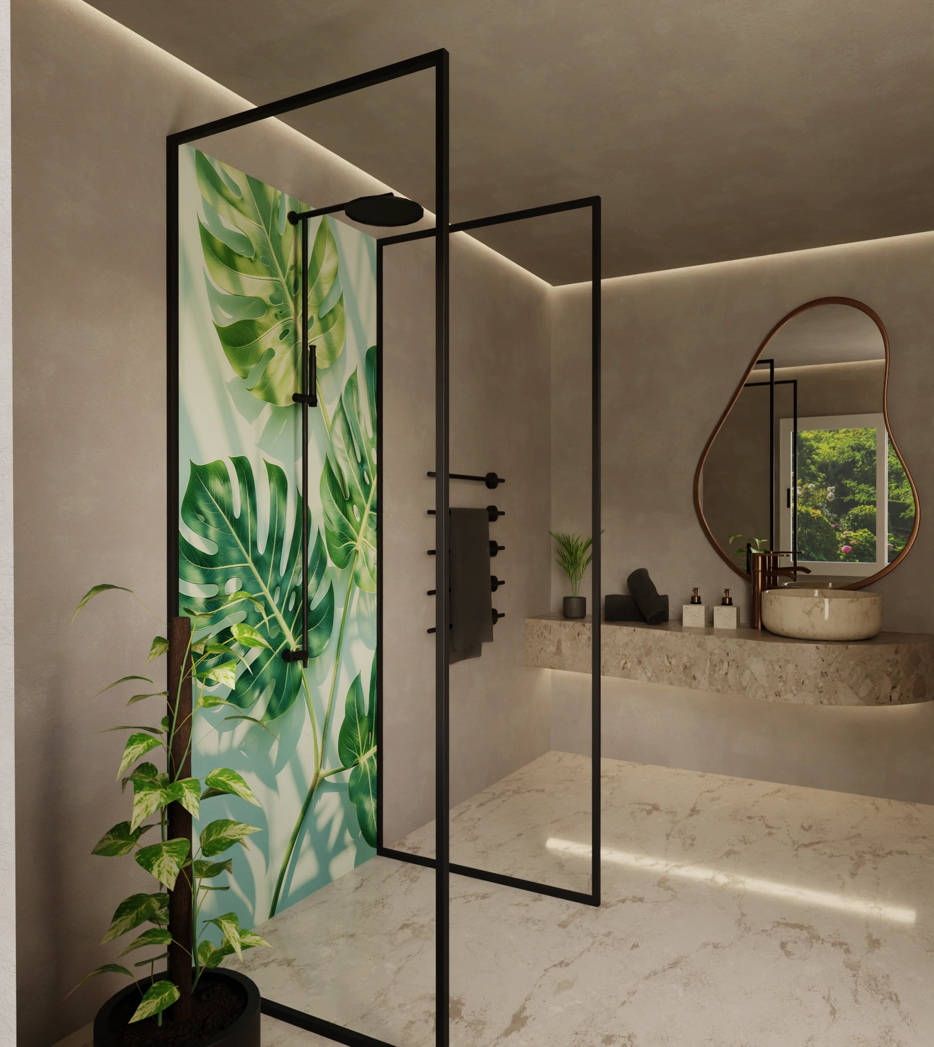 Duschrückwand - Monstera Schattenspiel Mint – Bild 2