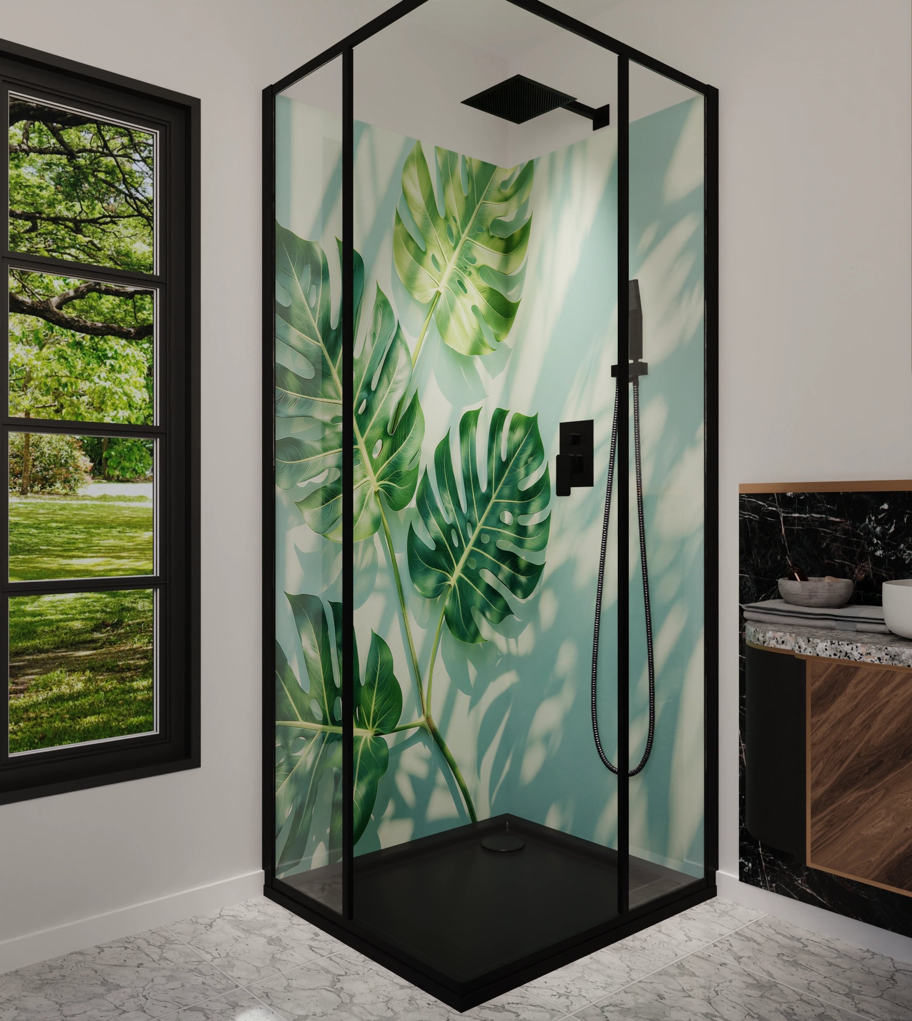 Duschrückwand - Monstera Schattenspiel Mint – Bild 5