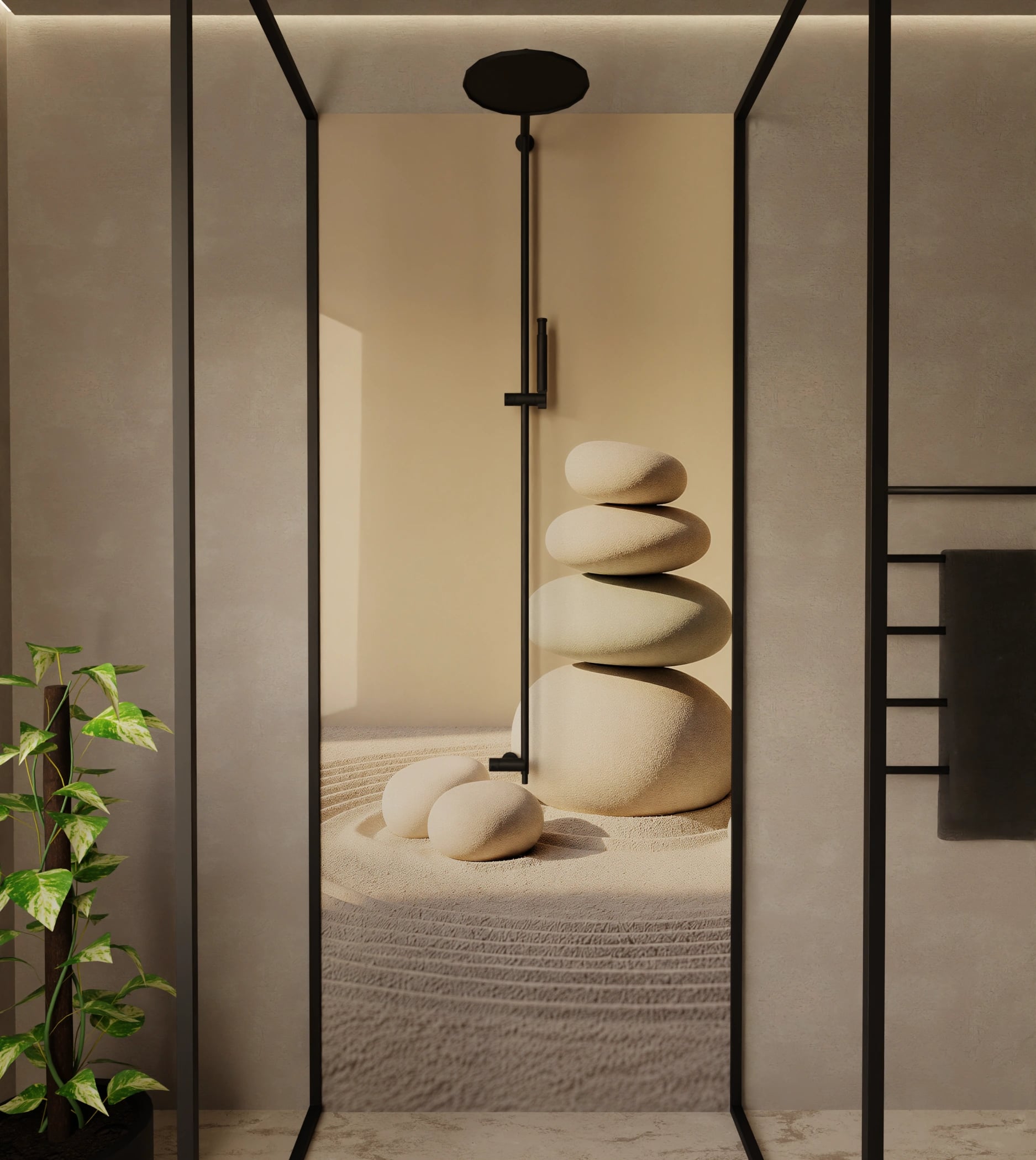 Duschrückwand - Zen-Garten Steine Sand – Bild 1