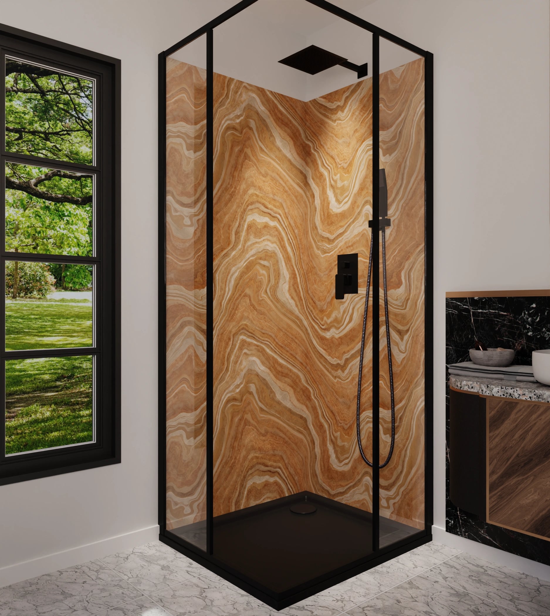 Duschrückwand - Onyx Honig-Gold – Bild 5
