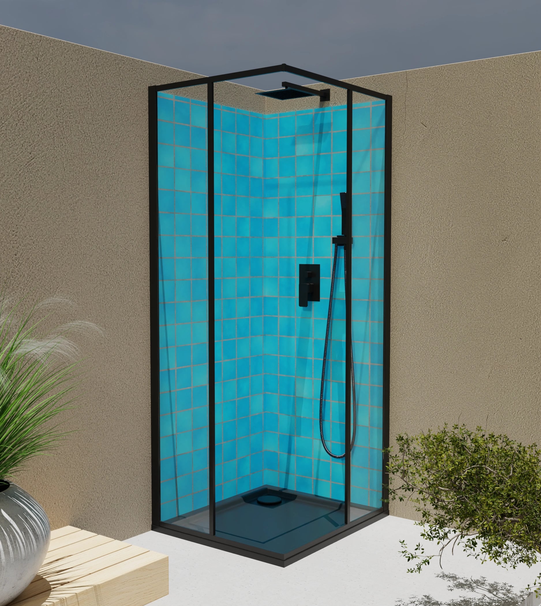 Duschrückwand - Pool-Fliesen Türkis – Bild 4