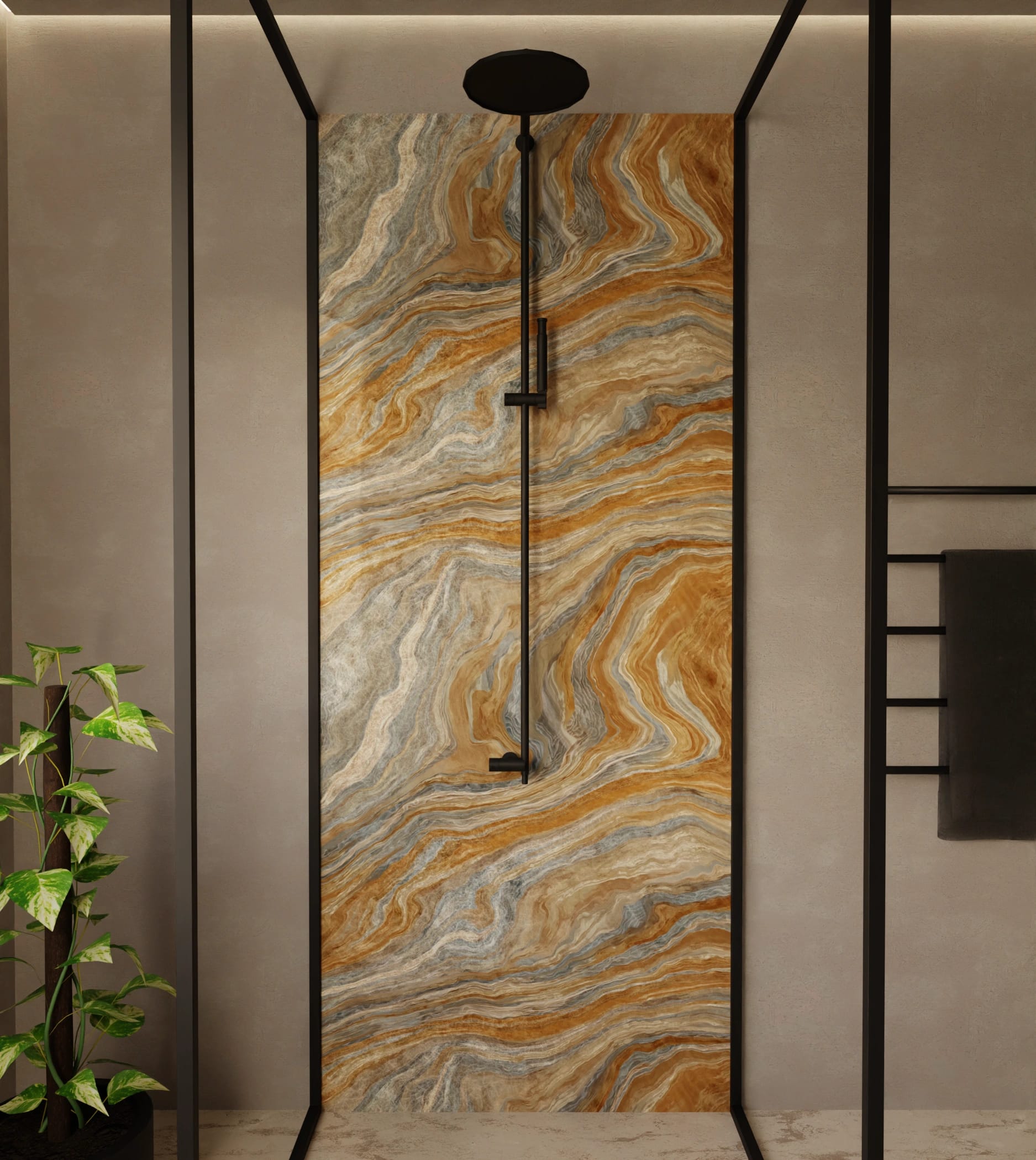 Duschrückwand - Onyx Gold-Blaugrau