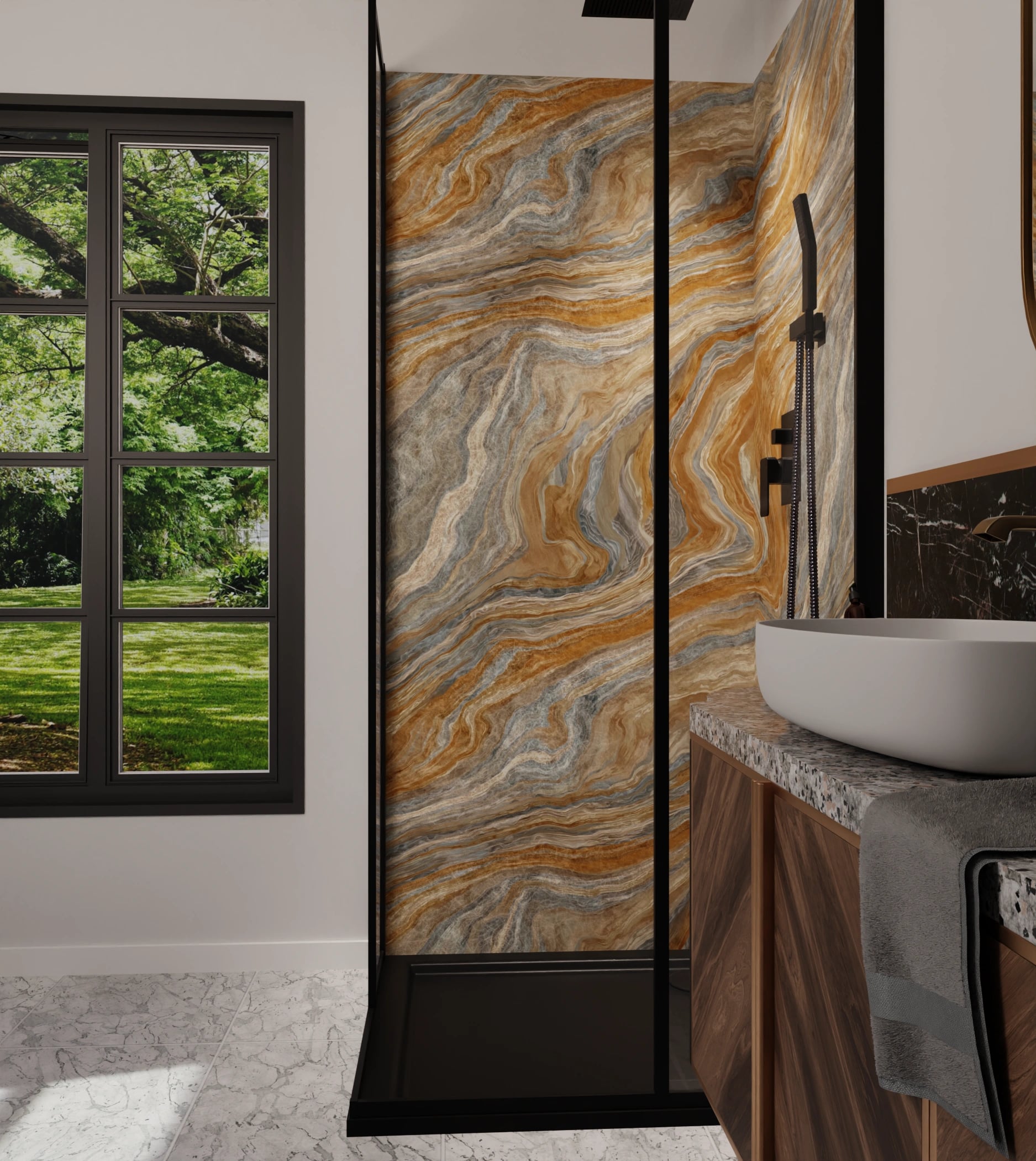 Duschrückwand - Onyx Gold-Blaugrau – Bild 6