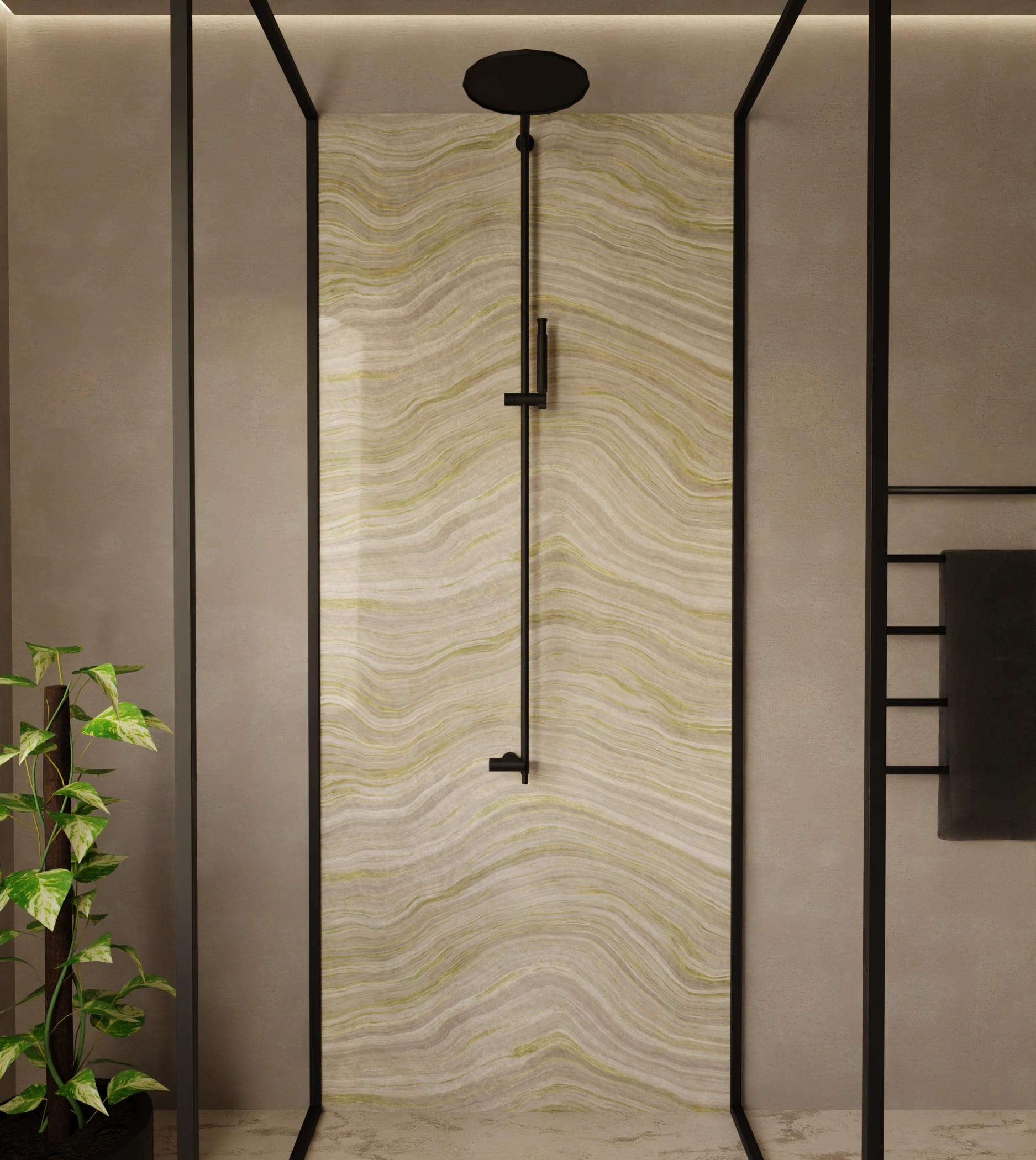 Duschrückwand - Onyx Creme-Olivgrün