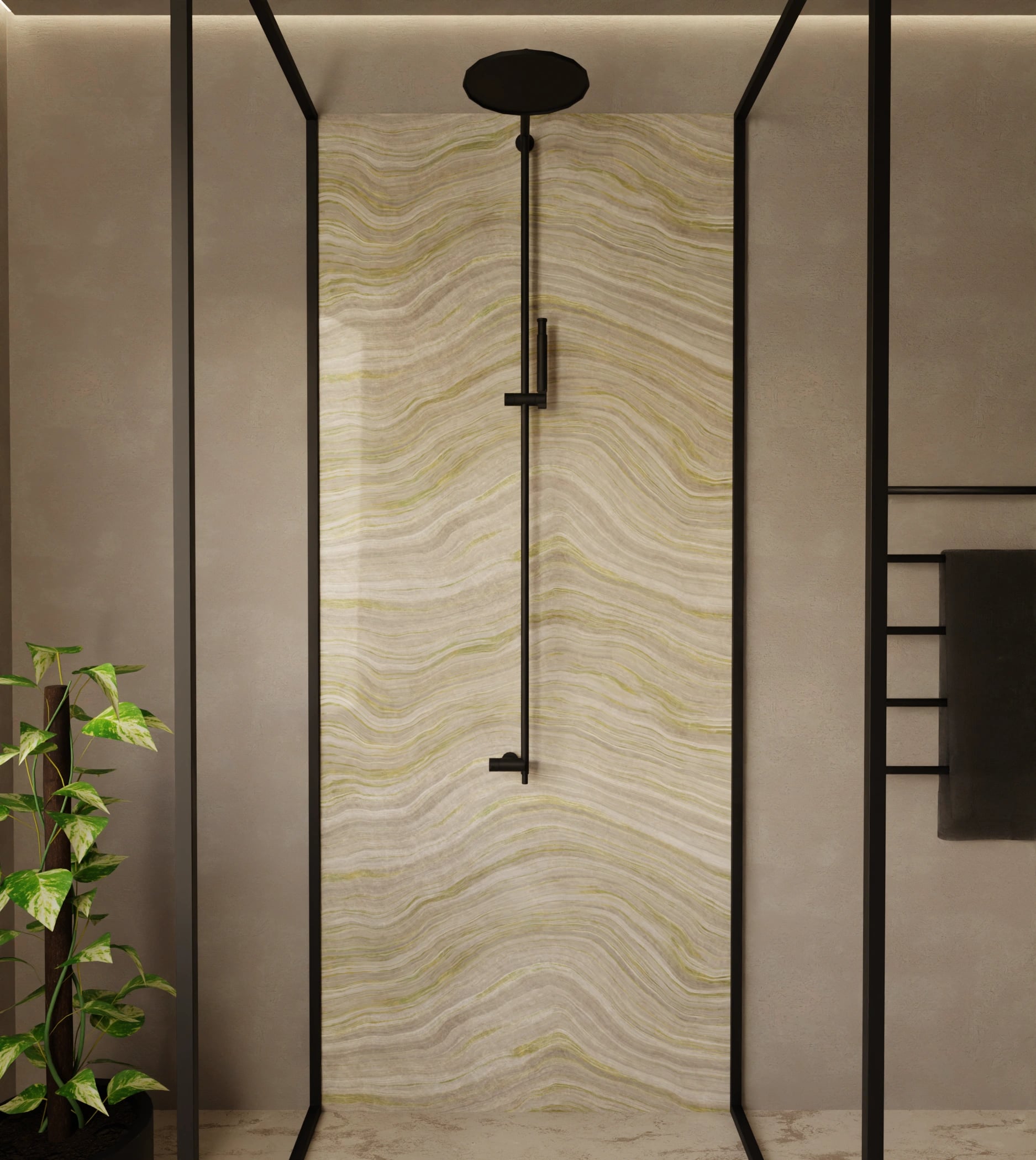 Duschrückwand - Onyx Creme-Olivgrün – Bild 1