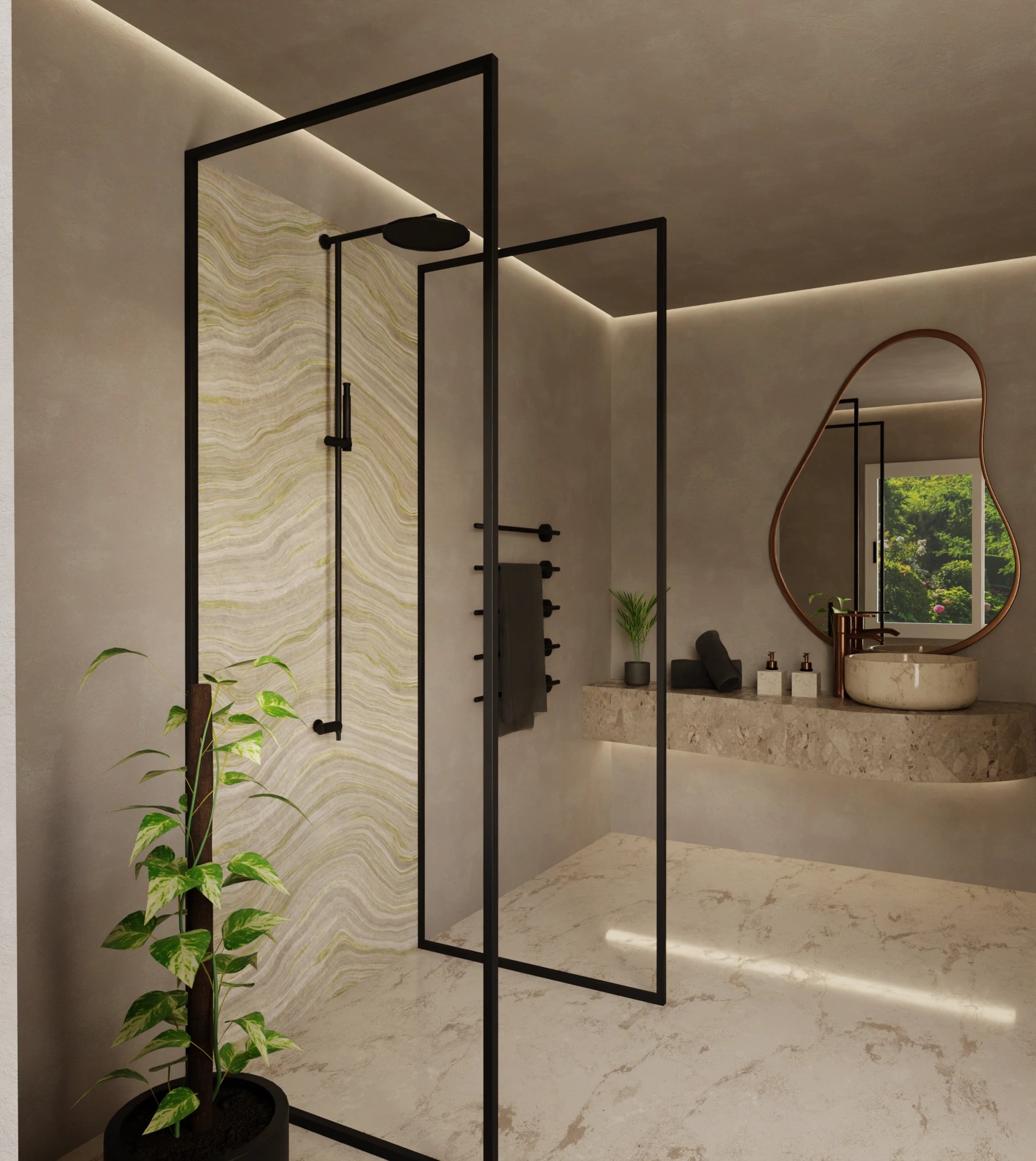 Duschrückwand - Onyx Creme-Olivgrün – Bild 2