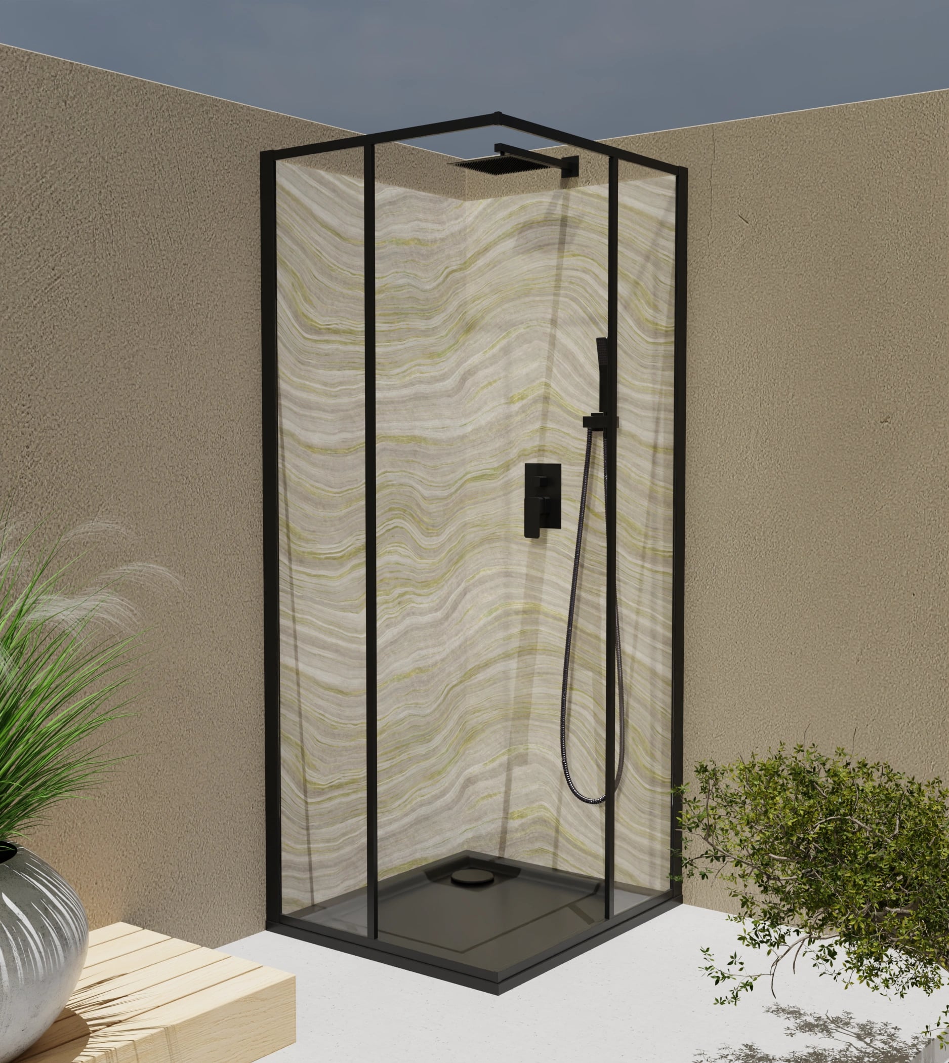 Duschrückwand - Onyx Creme-Olivgrün – Bild 4