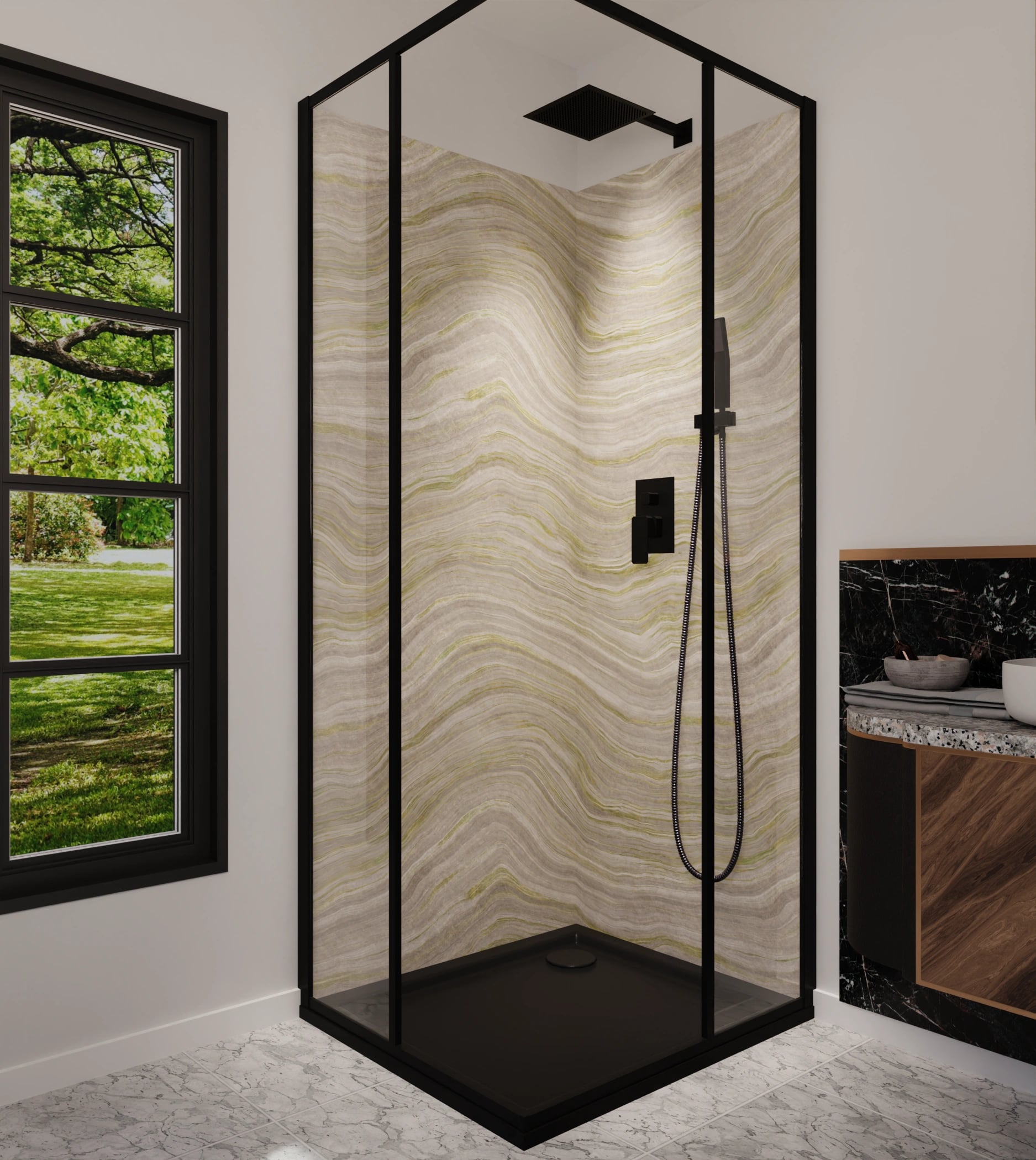 Duschrückwand - Onyx Creme-Olivgrün – Bild 5