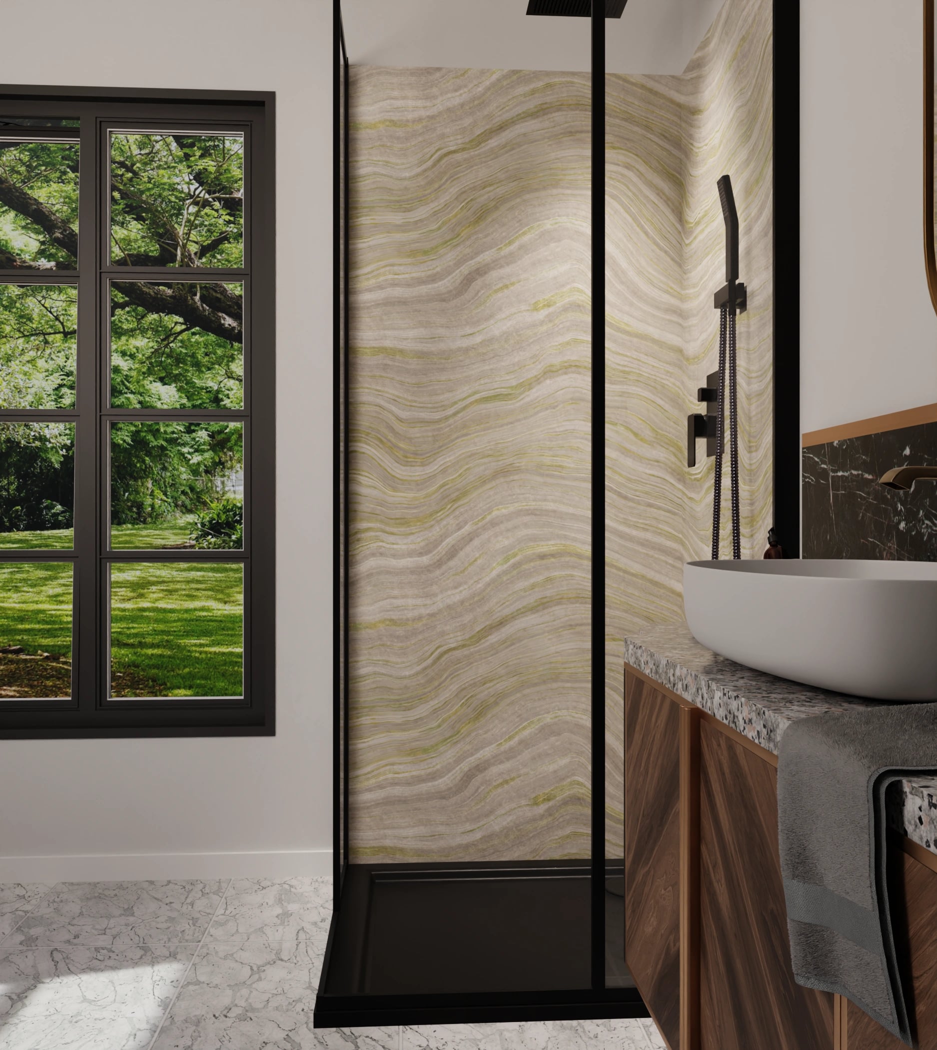 Duschrückwand - Onyx Creme-Olivgrün – Bild 6