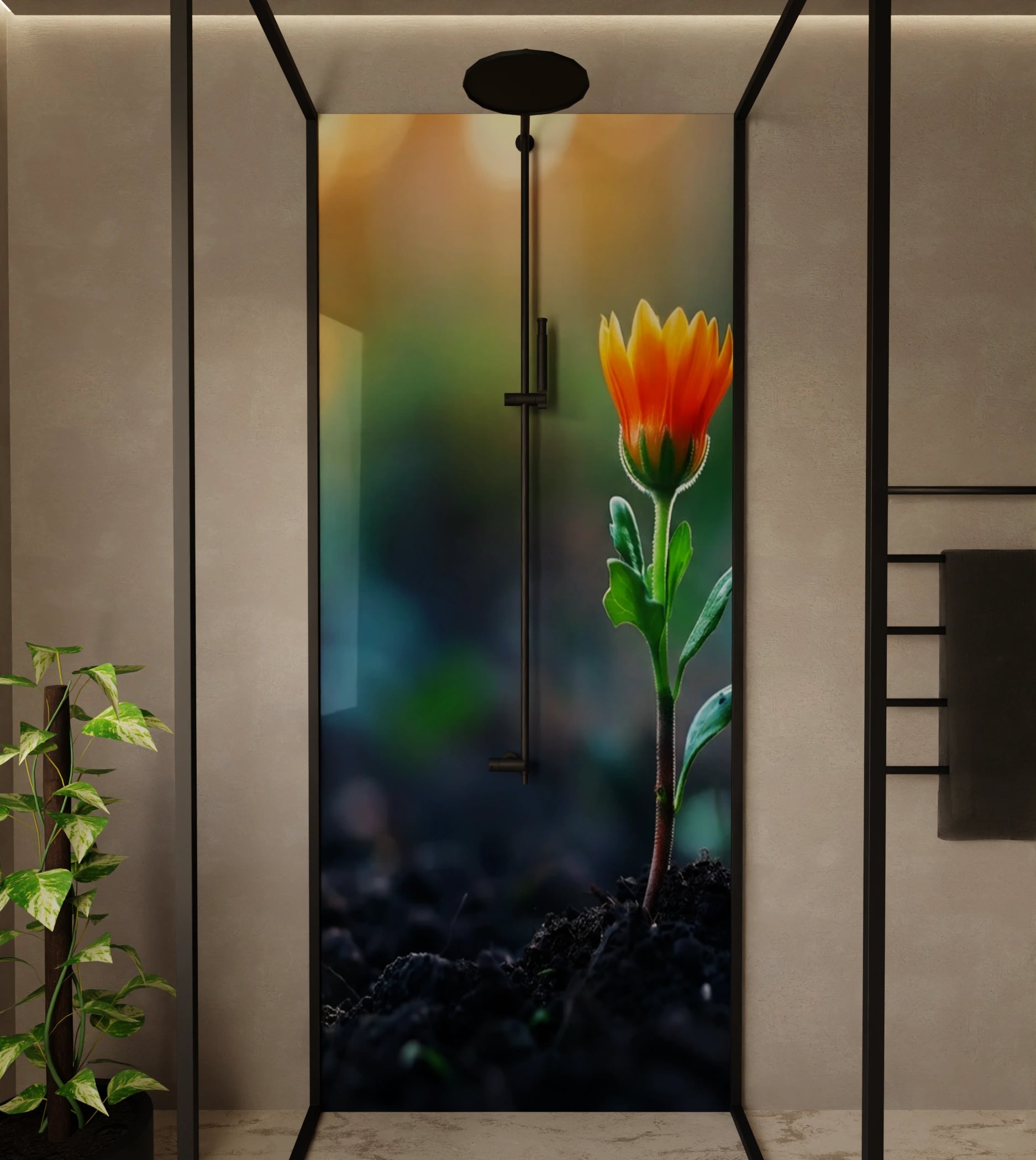 Duschrückwand - Blüte Orange Aufbruch – Bild 1