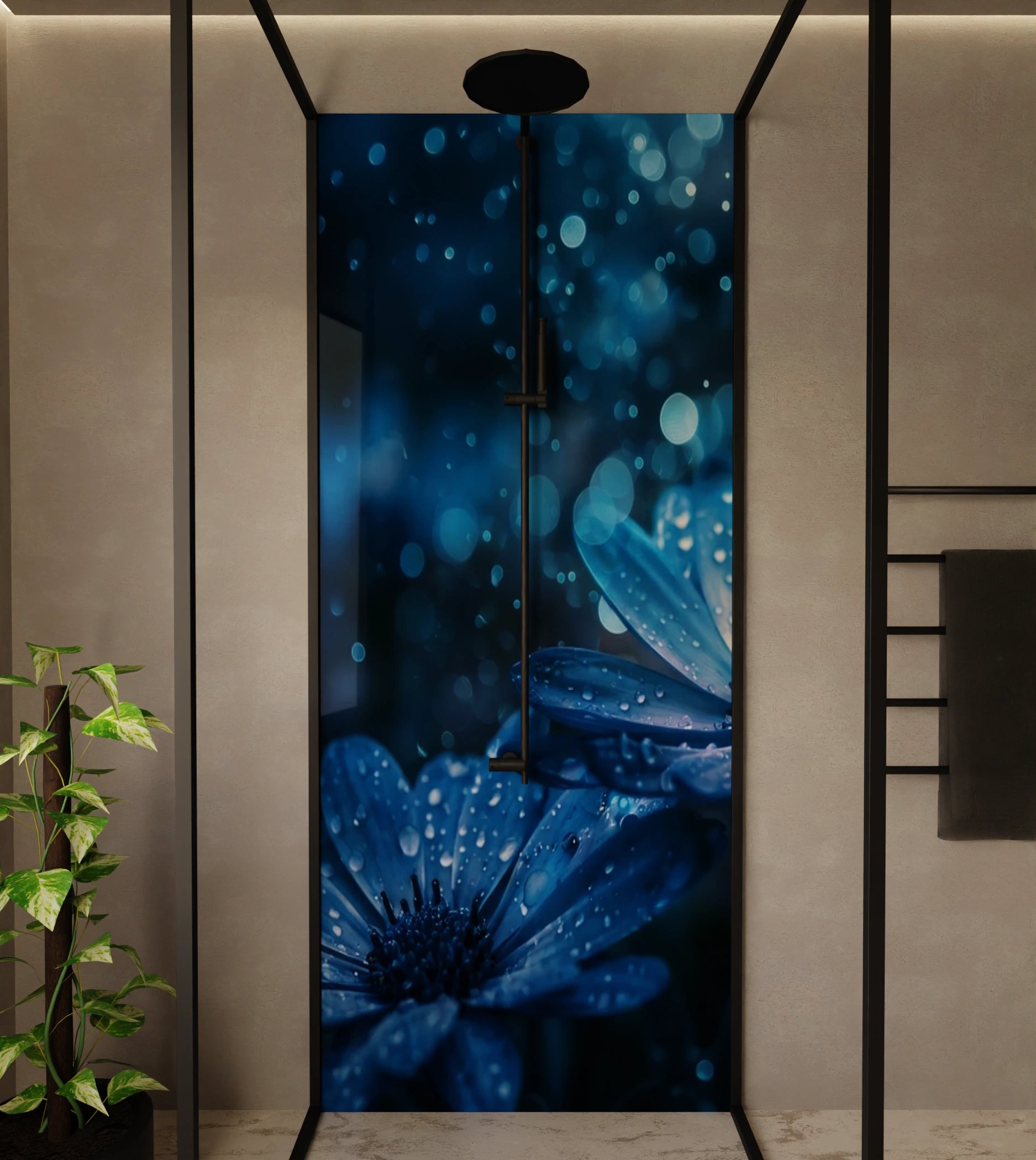 Duschrückwand - Anemonen Blau Nacht – Bild 1