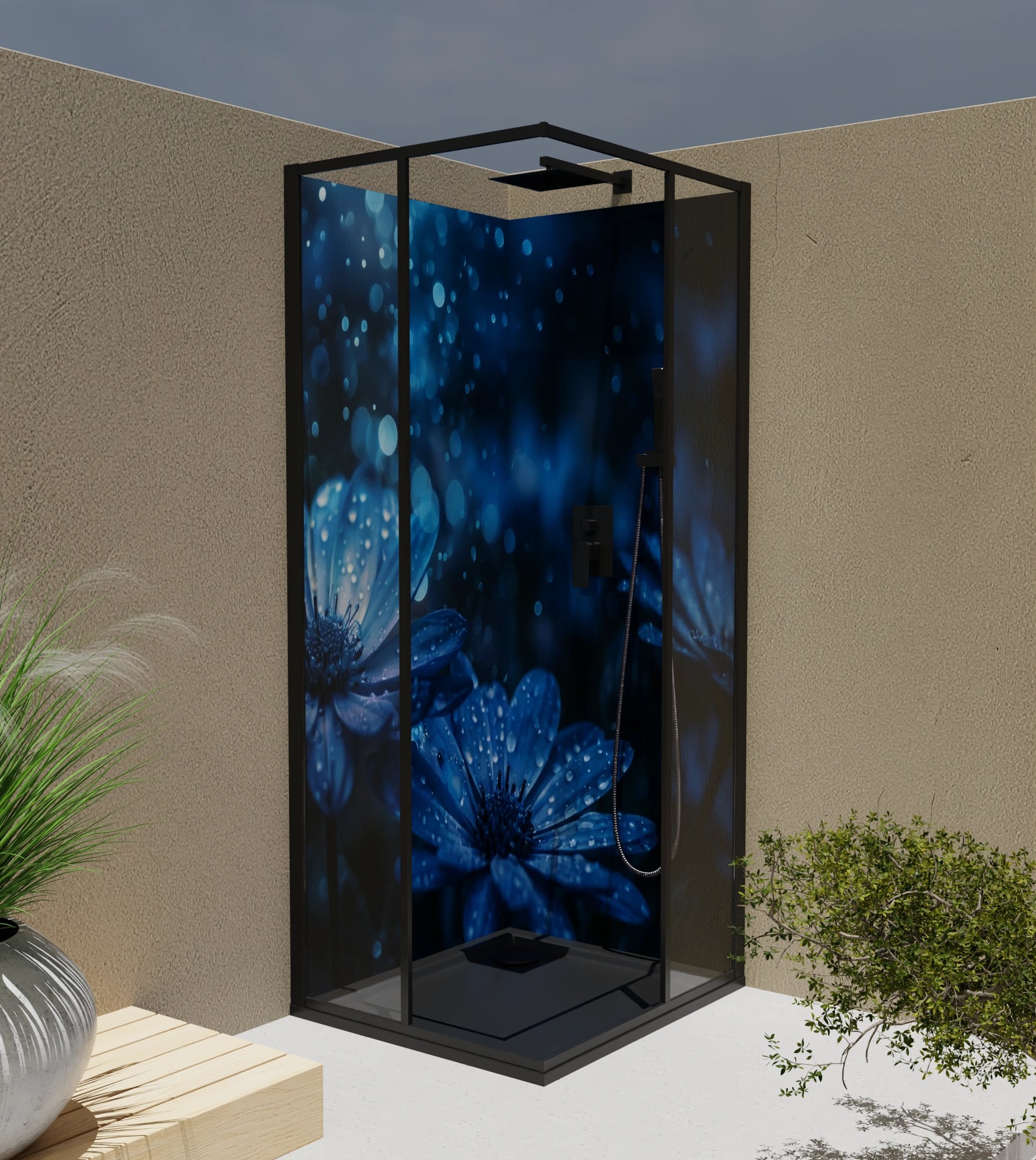 Duschrückwand - Anemonen Blau Nacht – Bild 4