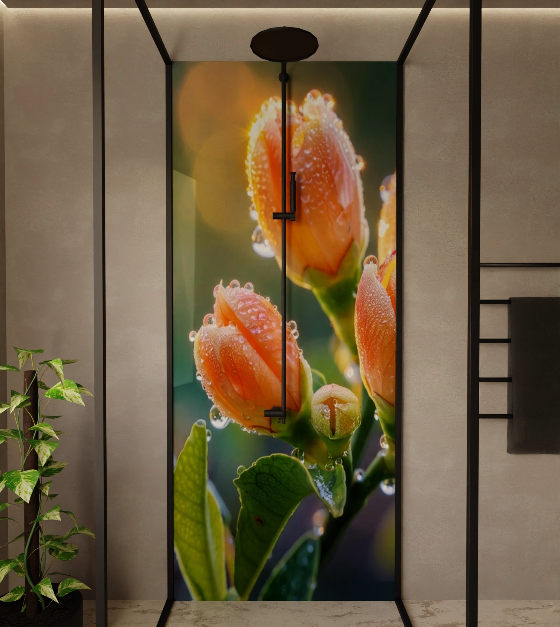 Duschrückwand - Rosenknospen Pfirsich Tau – Bild 1