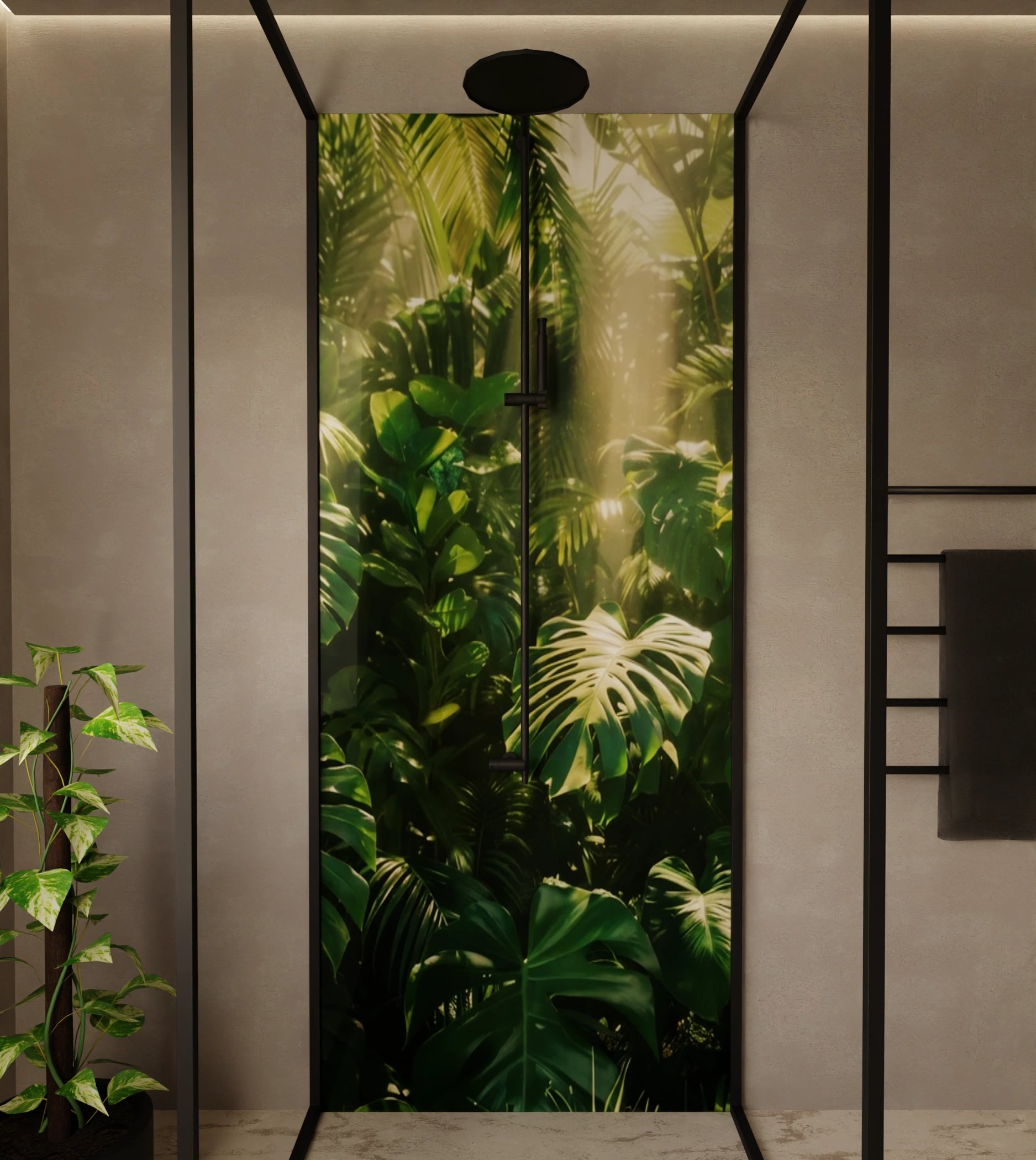 Duschrückwand - Monstera Dschungel Sonnenlicht – Bild 1