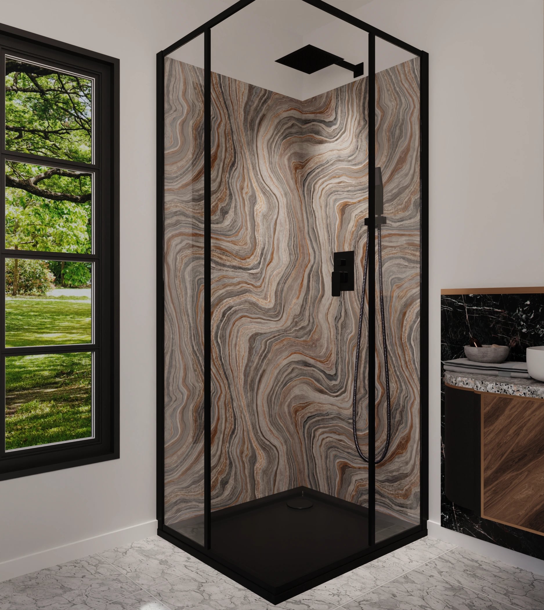 Duschrückwand - Onyx Grau-Kupfer – Bild 5