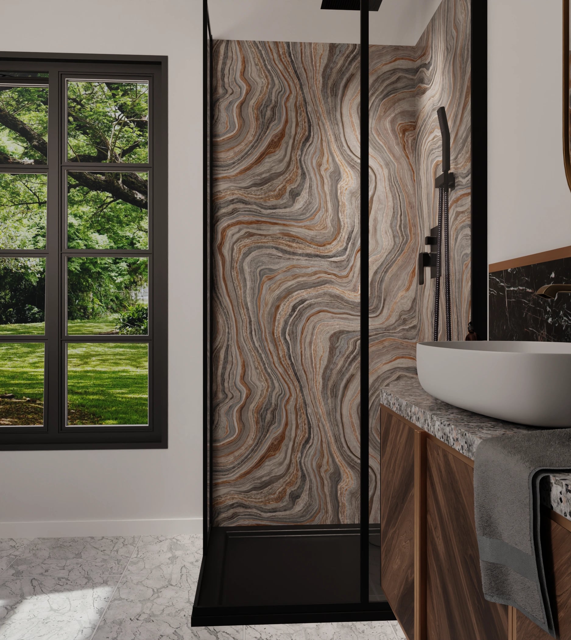Duschrückwand - Onyx Grau-Kupfer – Bild 6