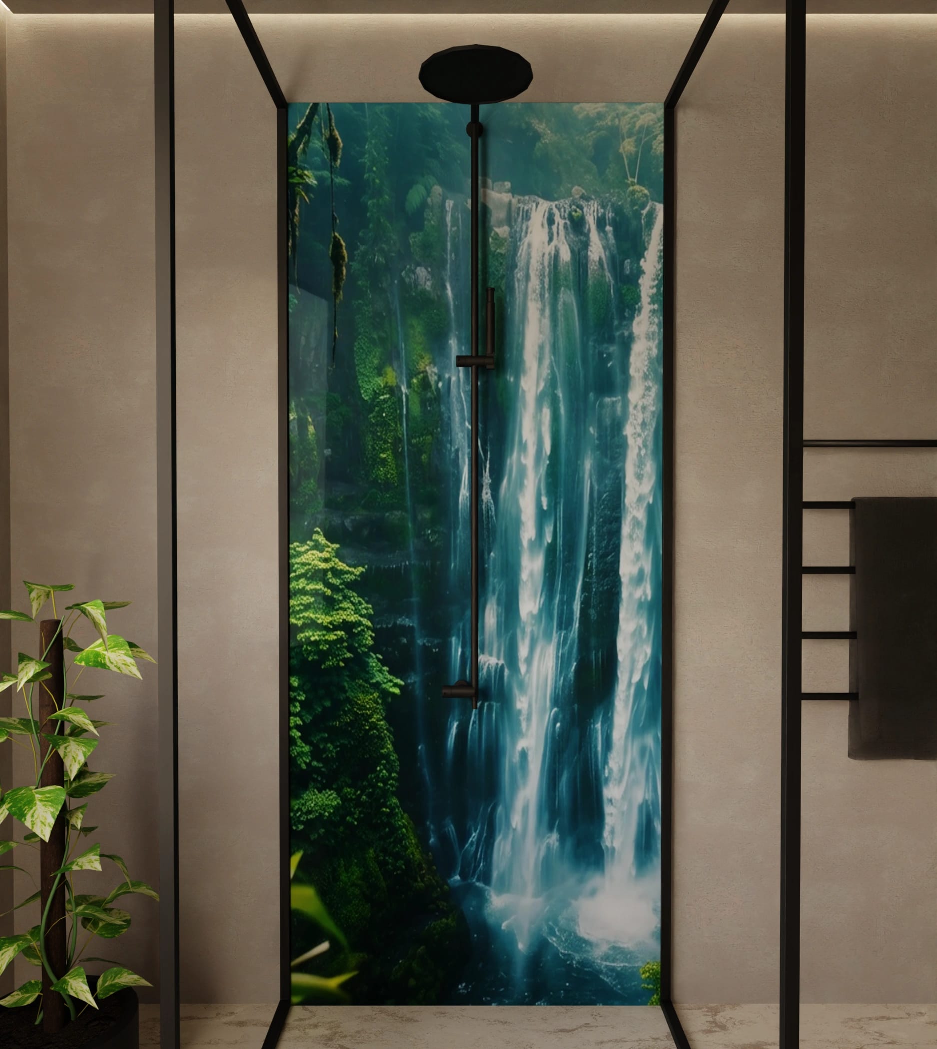 Duschrückwand - Wasserfall Tropisch Dschungel