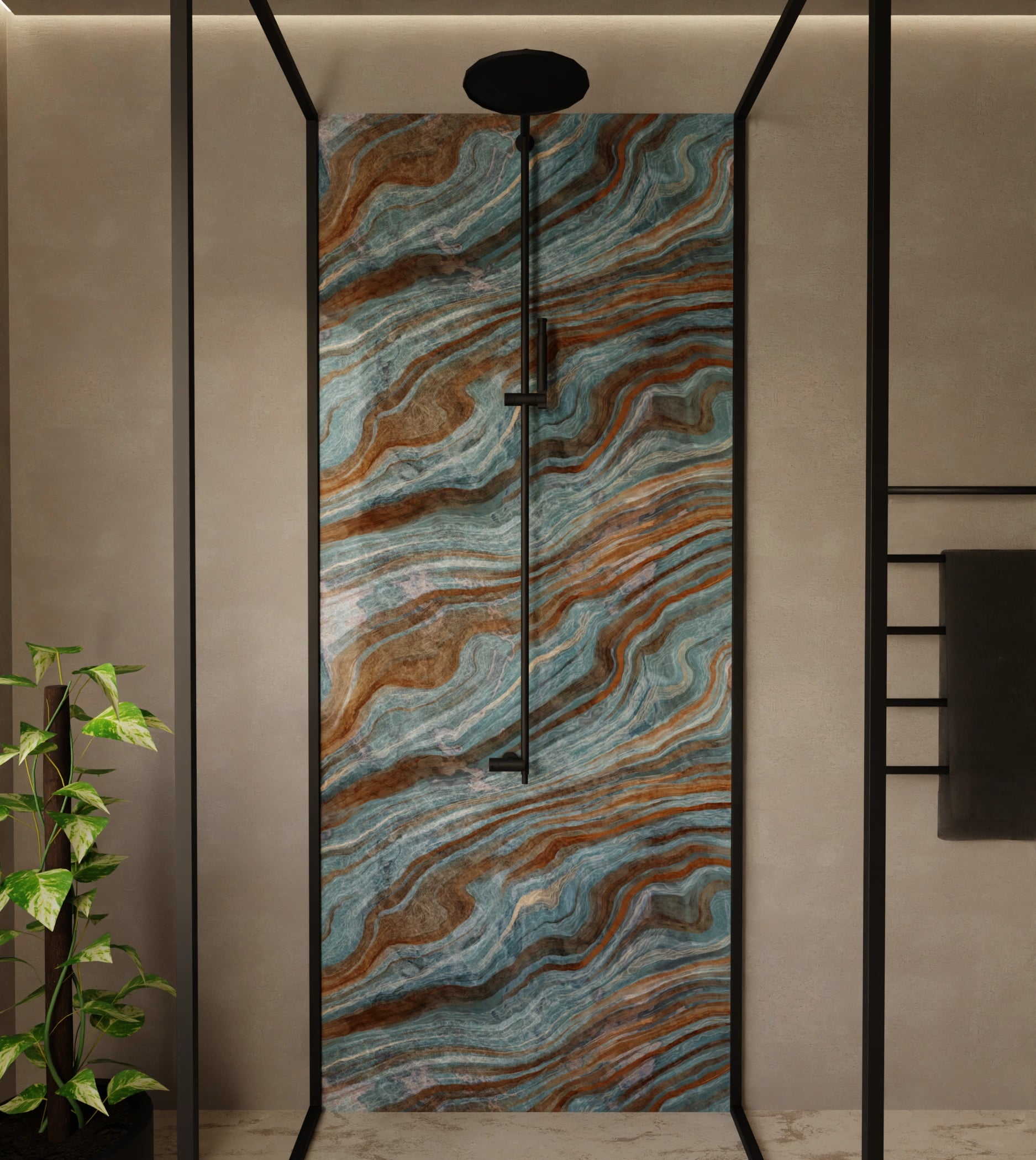 Duschrückwand - Onyx Petrol-Kupfer – Bild 1