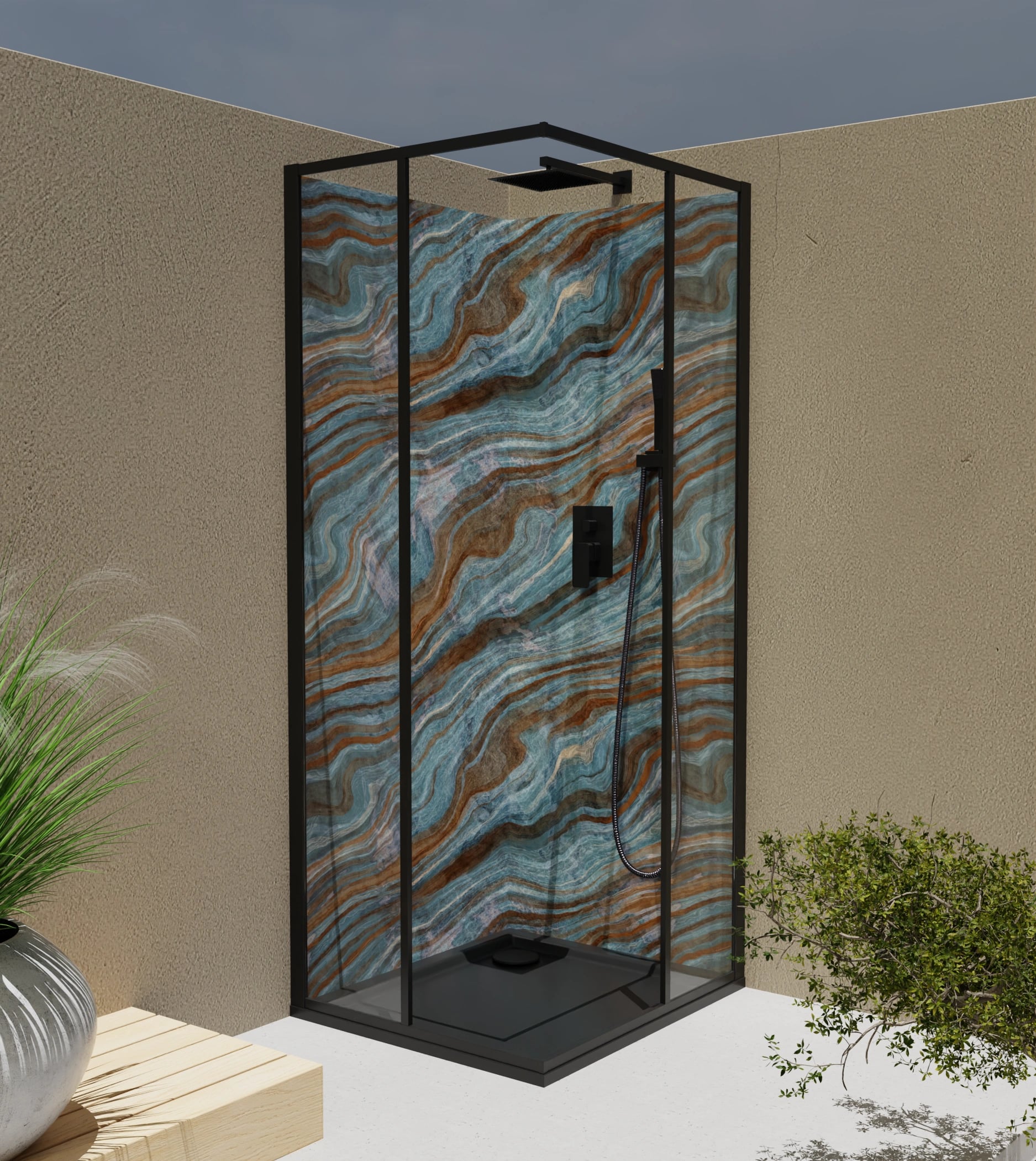Duschrückwand - Onyx Petrol-Kupfer – Bild 4
