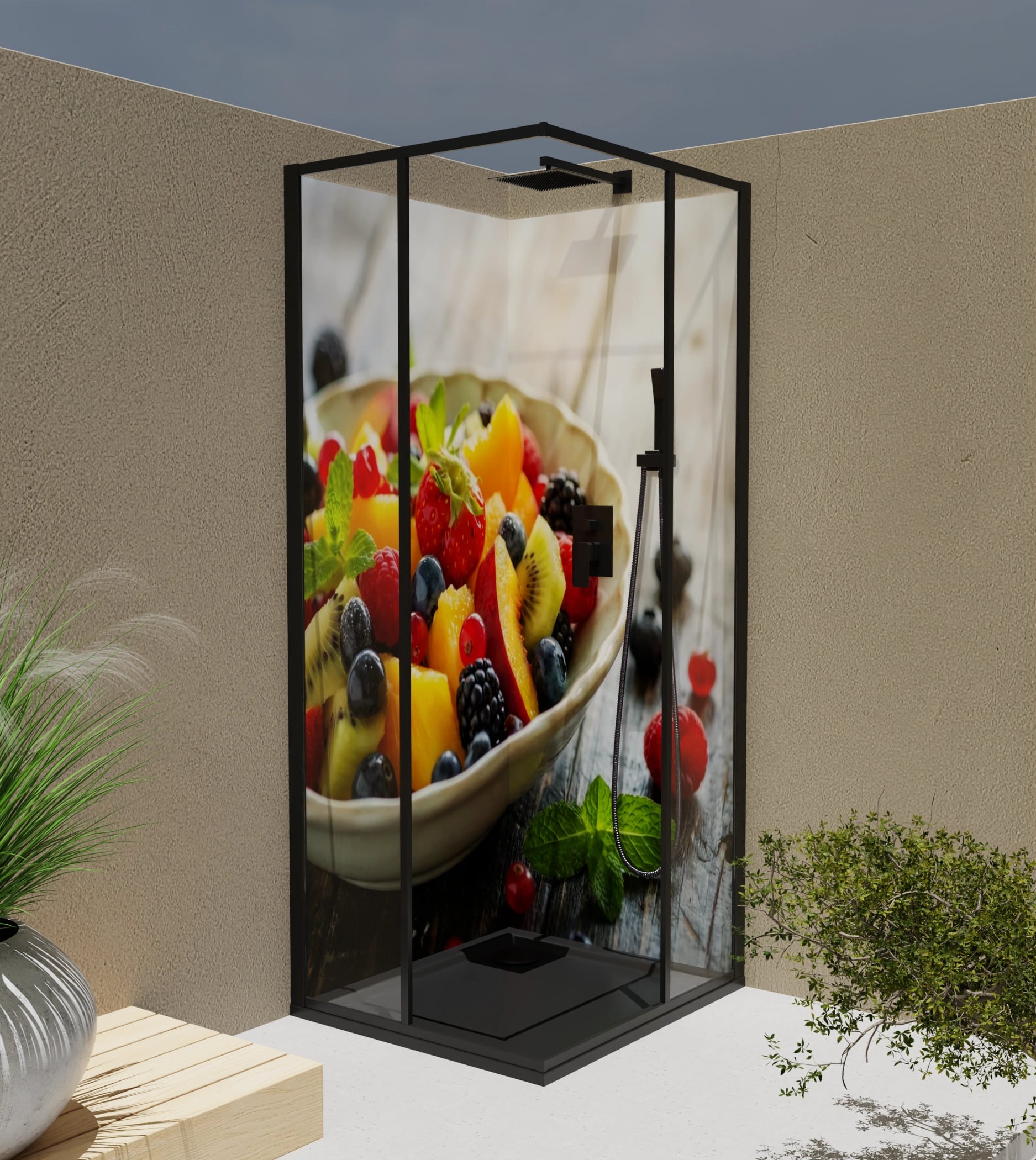 Duschrückwand - Obstsalat Bunt Schüssel – Bild 4