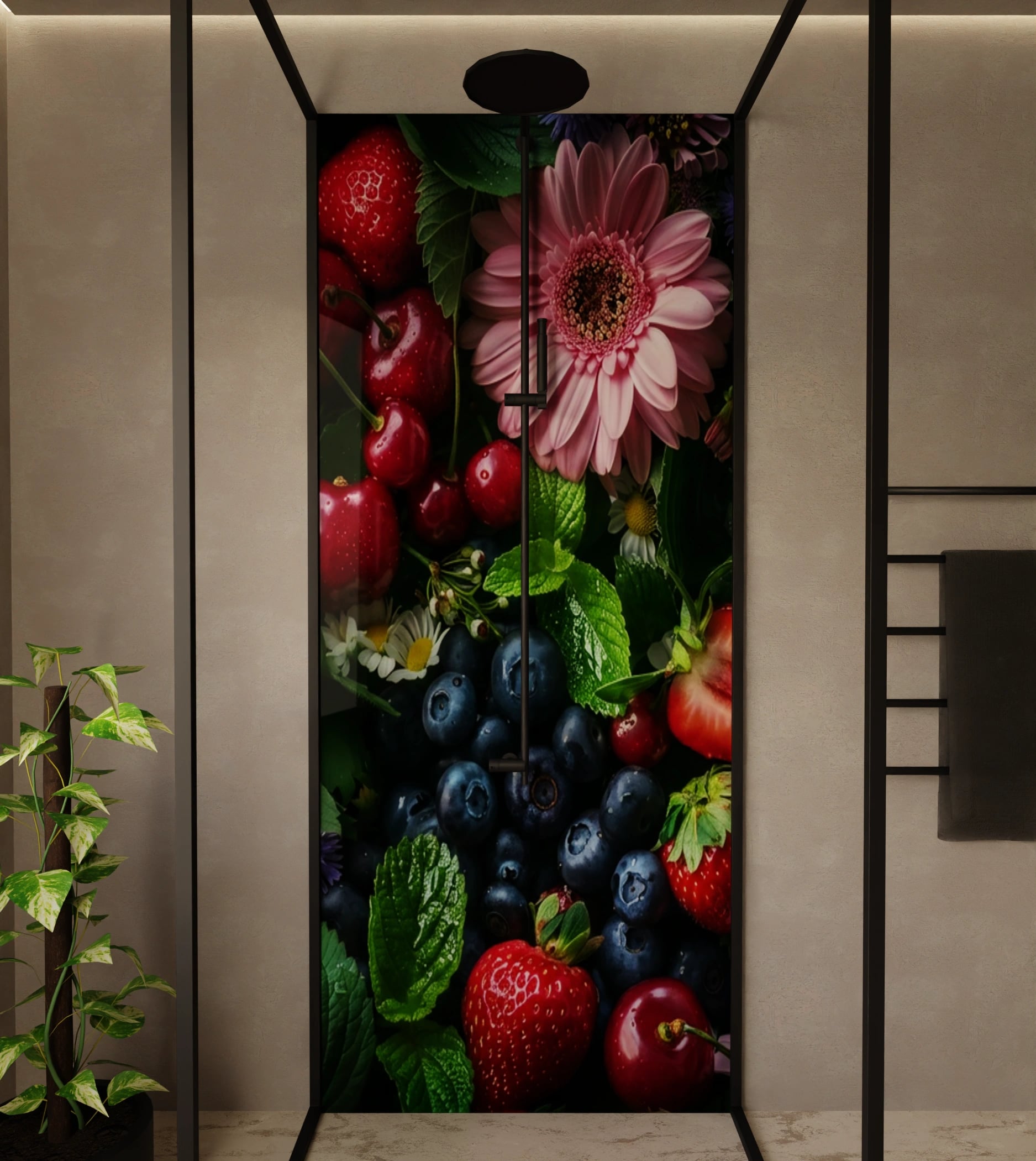 Duschrückwand - Beeren Blüten Flatlay – Bild 1