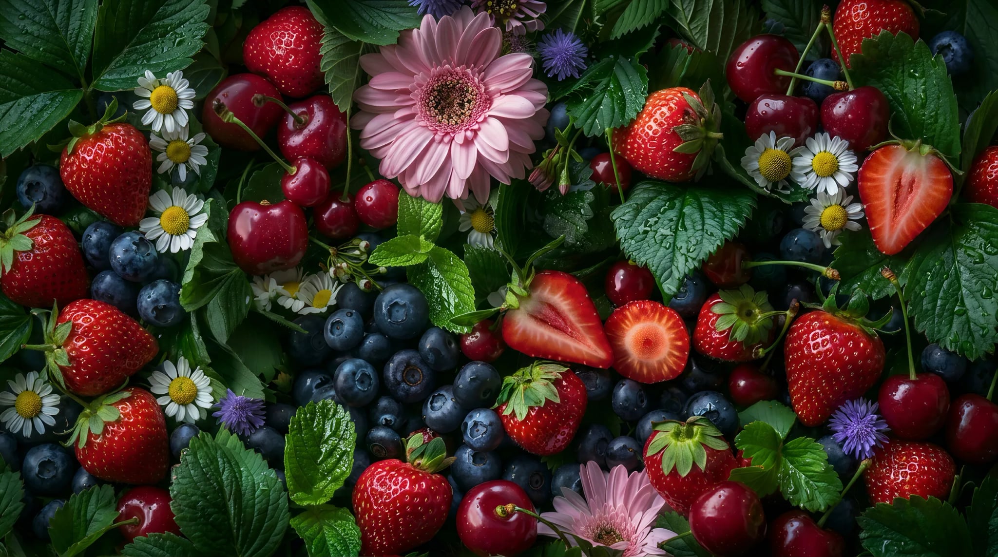 Duschrückwand - Beeren Blüten Flatlay – Bild 7