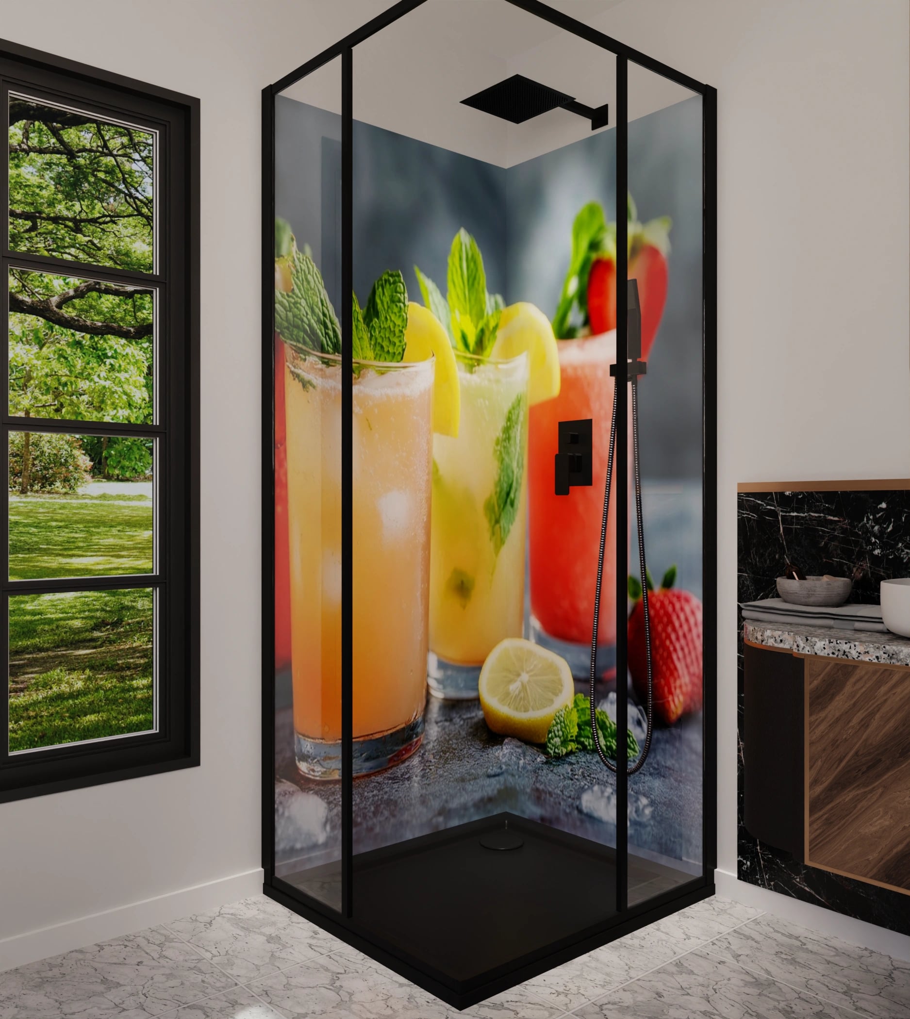 Duschrückwand - Sommerdrinks Bunt Zitrone – Bild 5