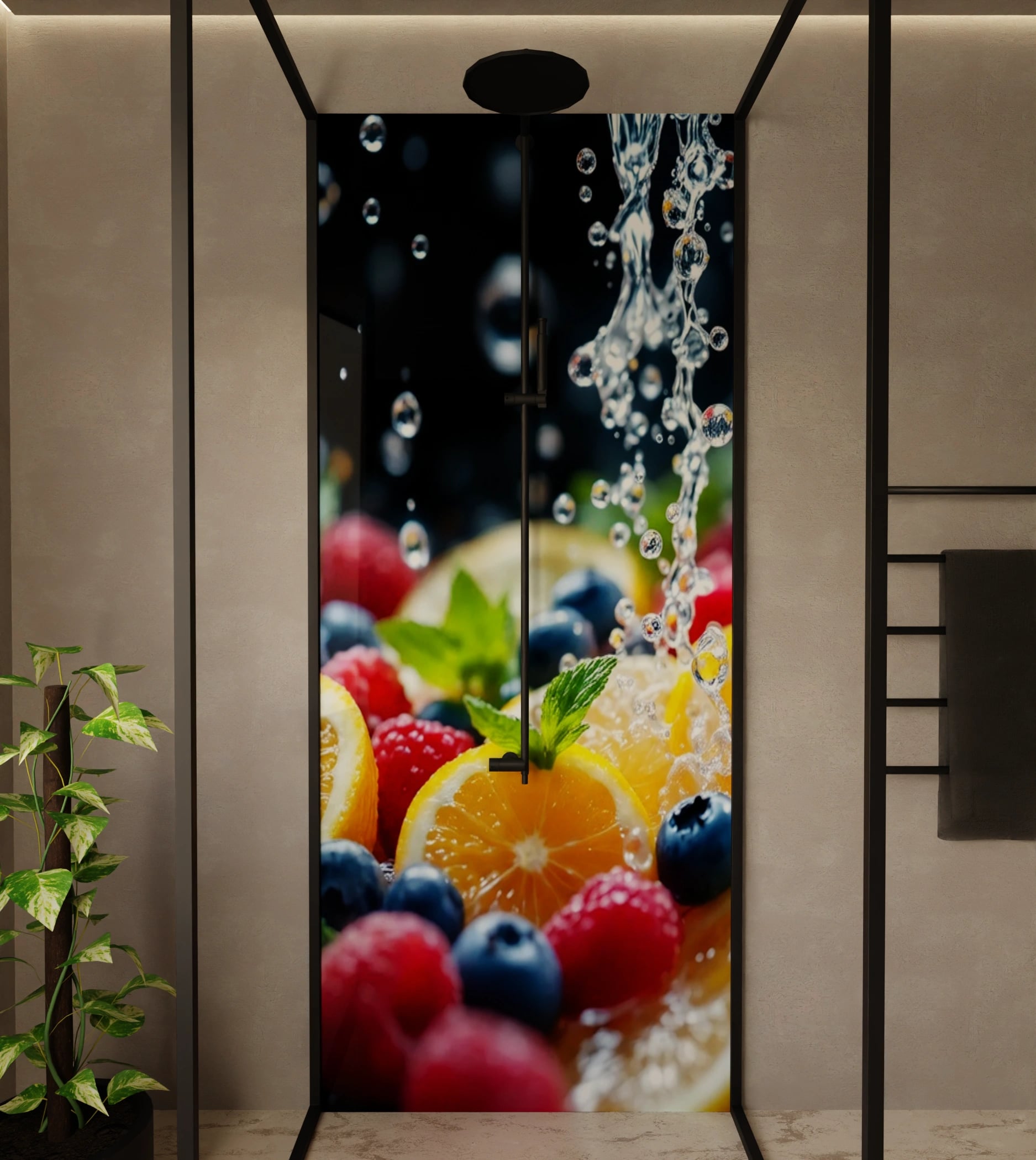Duschrückwand - Zitrone Beeren Wasserspritzer – Bild 1