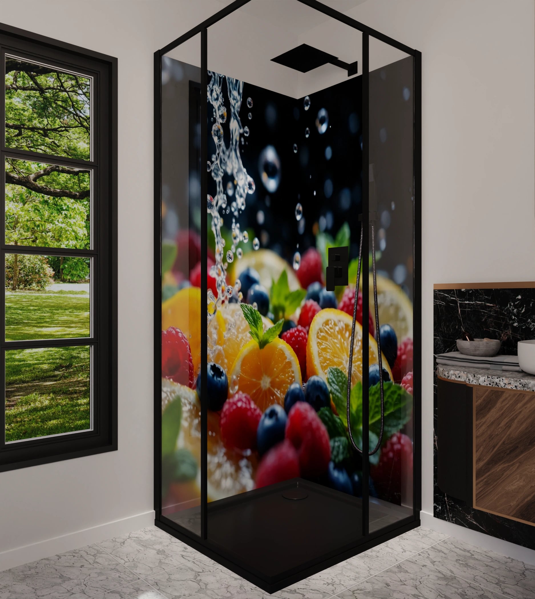 Duschrückwand - Zitrone Beeren Wasserspritzer – Bild 5