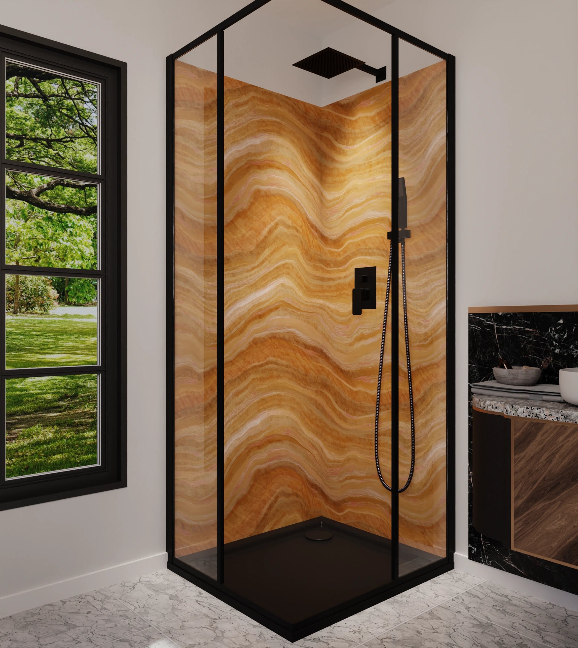 Duschrückwand - Onyx Honig-Pfirsich – Bild 5