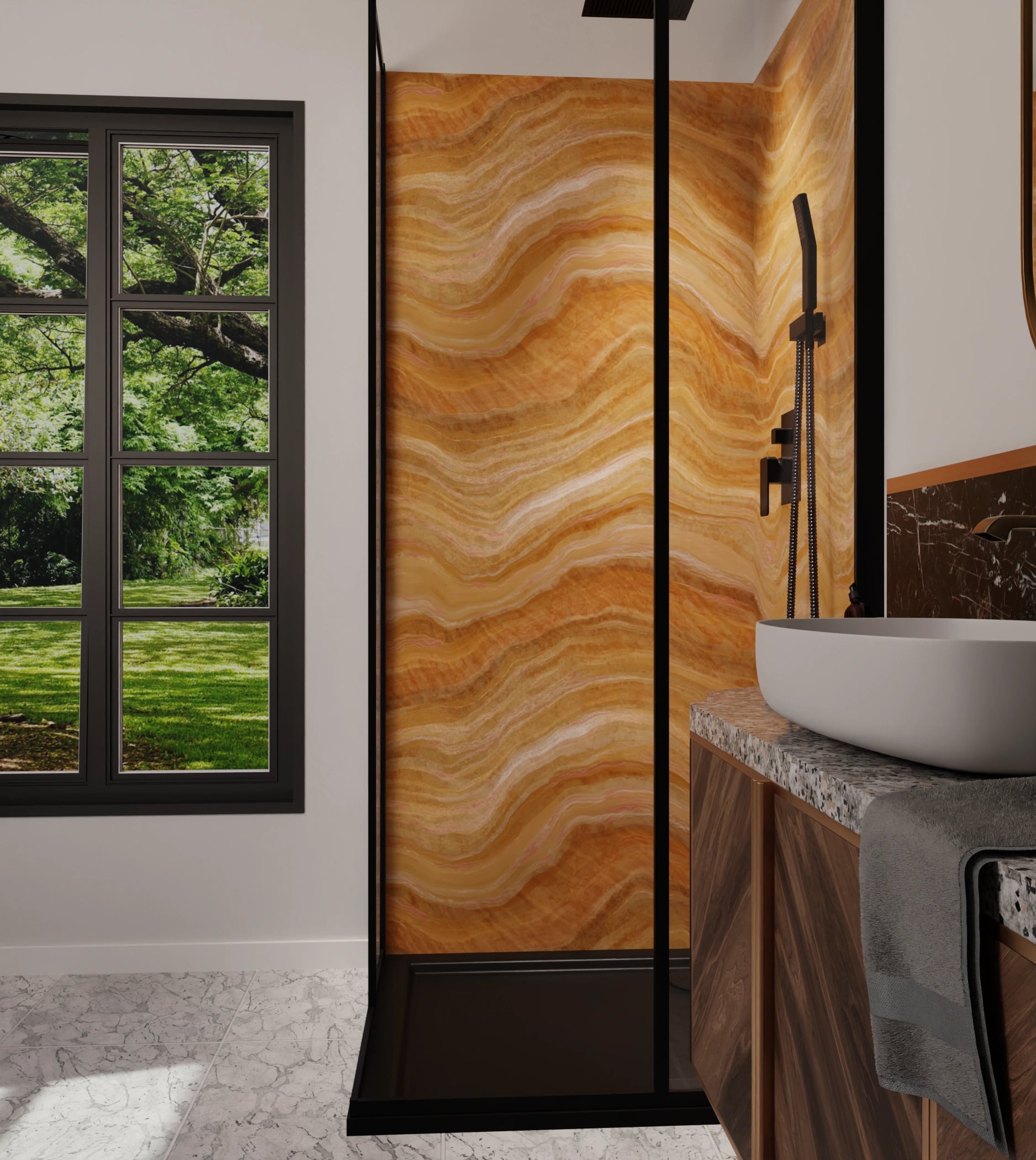 Duschrückwand - Onyx Honig-Pfirsich – Bild 6