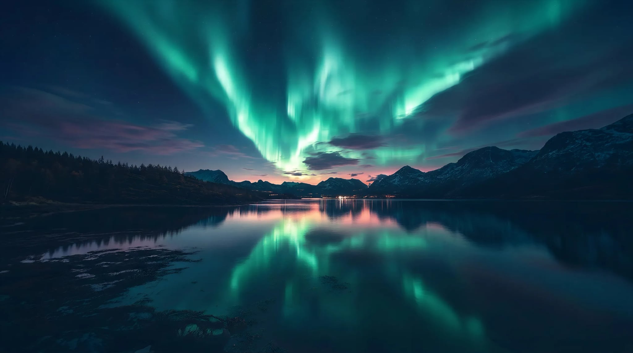 Duschrückwand - Nordlichter See Spiegelung – Bild 7