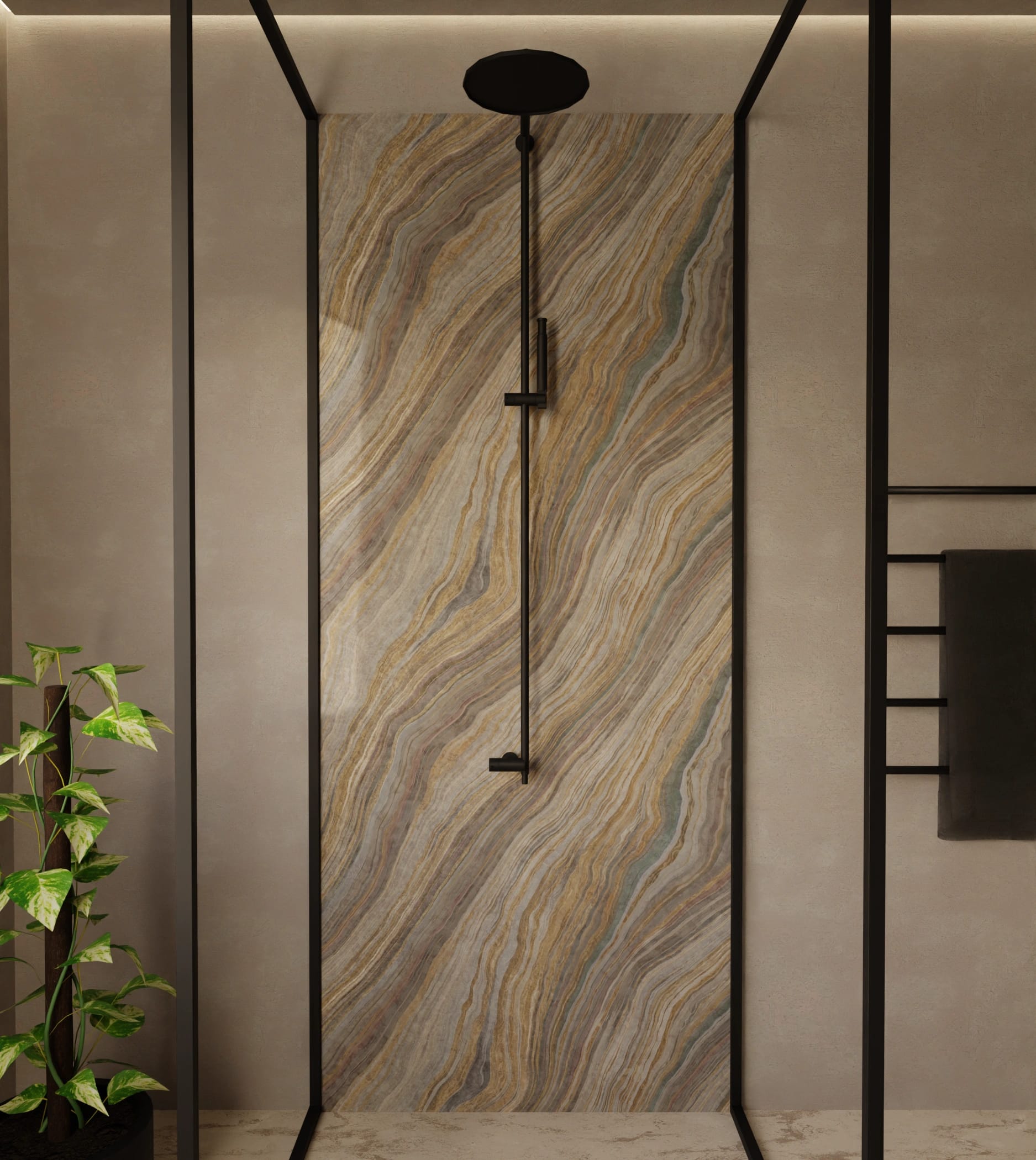 Duschrückwand - Onyx Grau-Gold