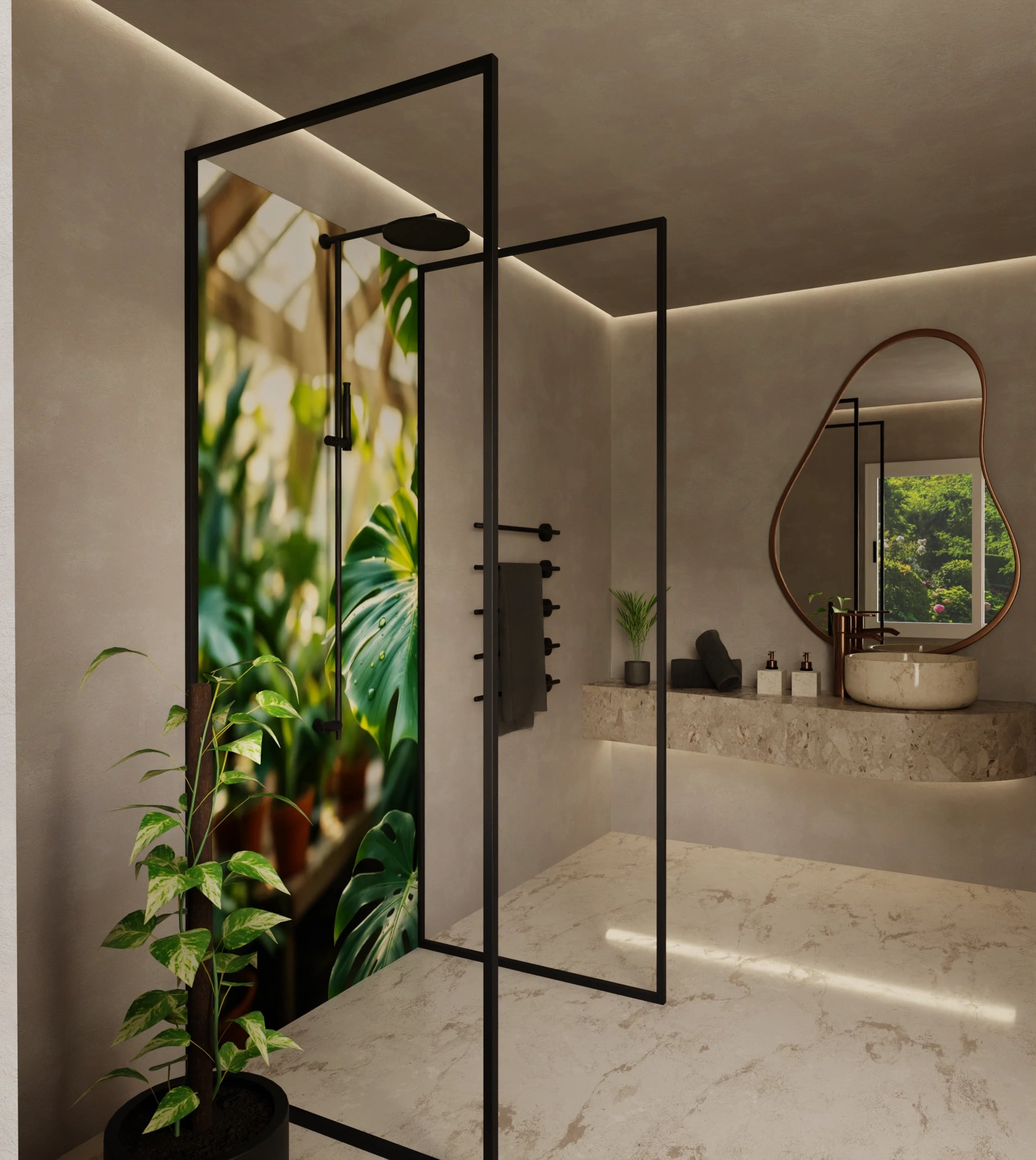 Duschrückwand - Monstera Gewächshaus Sonnenlicht – Bild 2